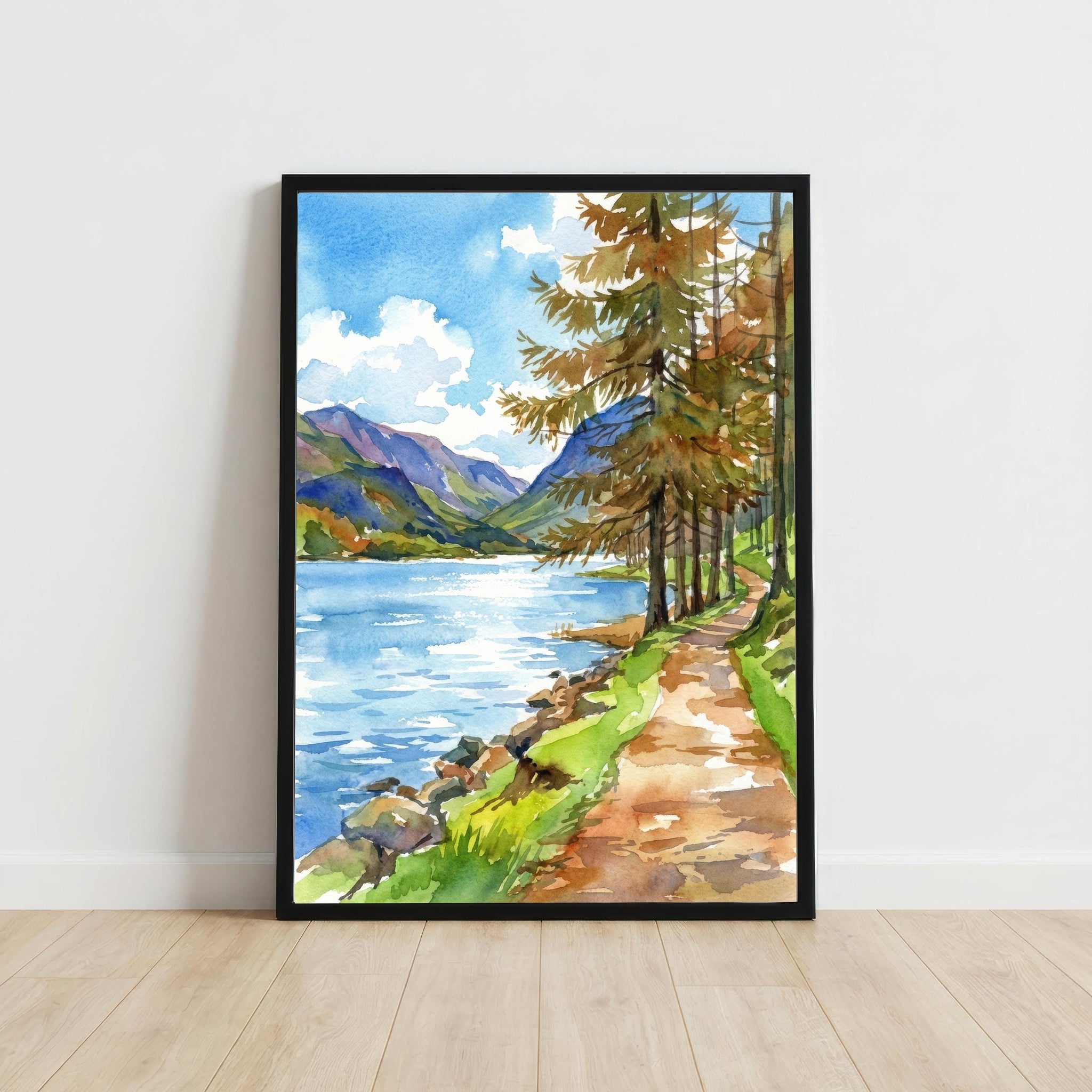 Buttermere Watercolour Painting Poster Lake District England Wall Art Mountain Lake Landscape Print Gift for UK Travel Lovers and Scenic