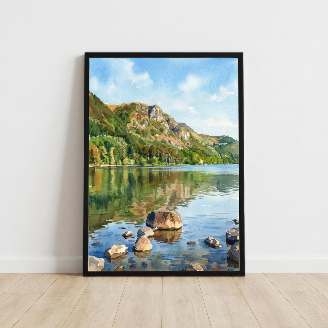 Coniston Water Watercolour Painting Poster Lake District England Wall Art Mountain Lake Landscape Print Gift for UK Travel Lovers and Scenic