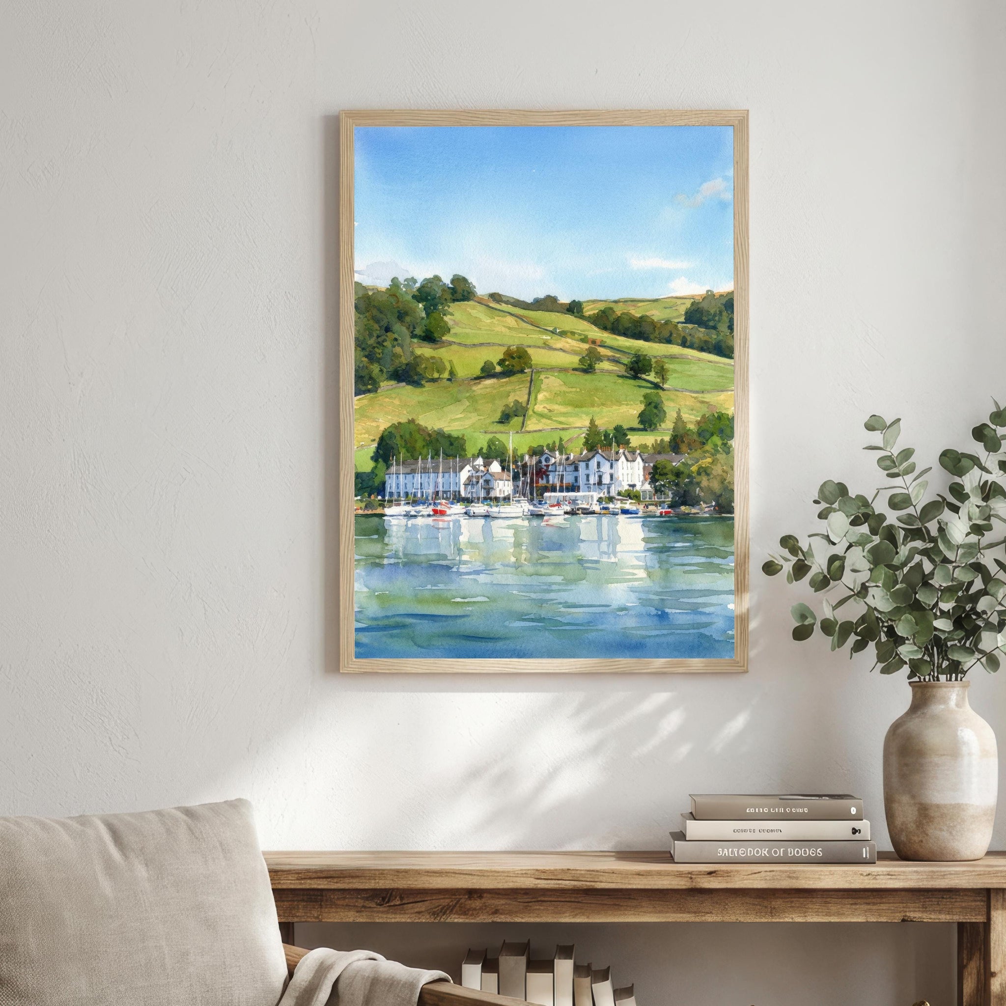 Derwentwater Watercolour Painting Poster Lake District England Wall Art Mountain Lake Landscape Print Gift for UK Travel Lovers and Scenic