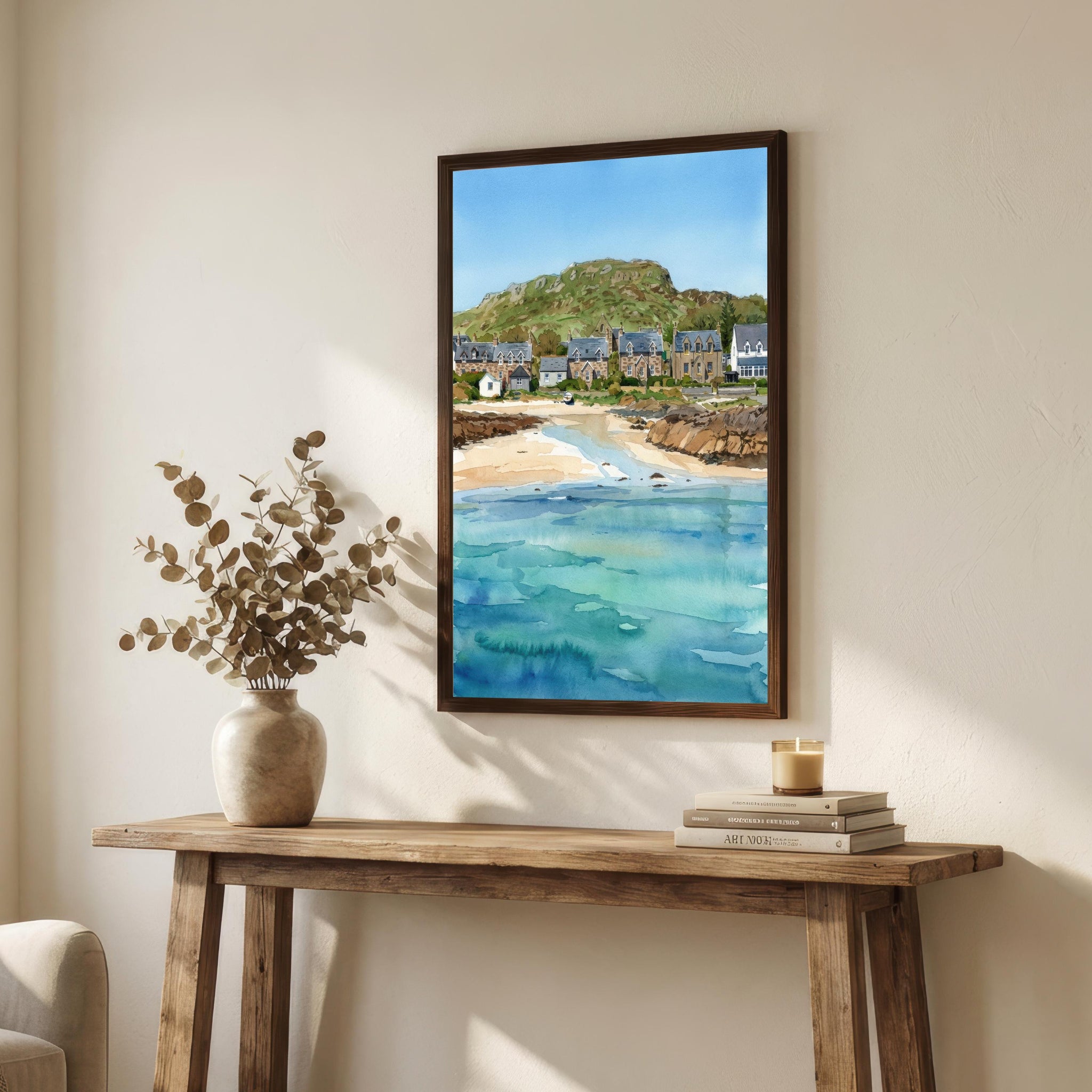 Isle of Iona Watercolour Painting Poster Scotland Wall Art Coastal Island Landscape Print Gift for UK Travel Lovers and Scenic Decor Fans