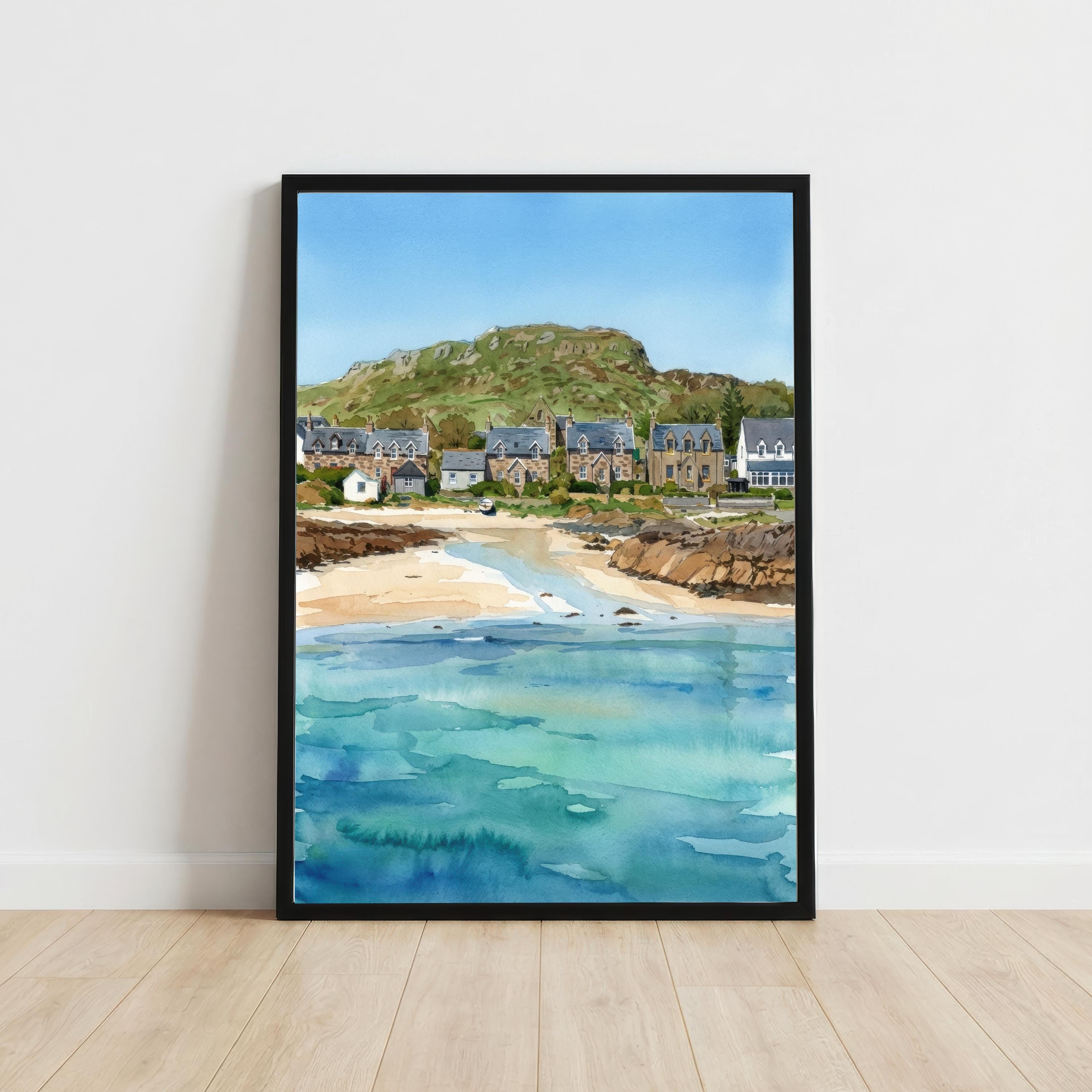 Isle of Iona Watercolour Painting Poster Scotland Wall Art Coastal Island Landscape Print Gift for UK Travel Lovers and Scenic Decor Fans