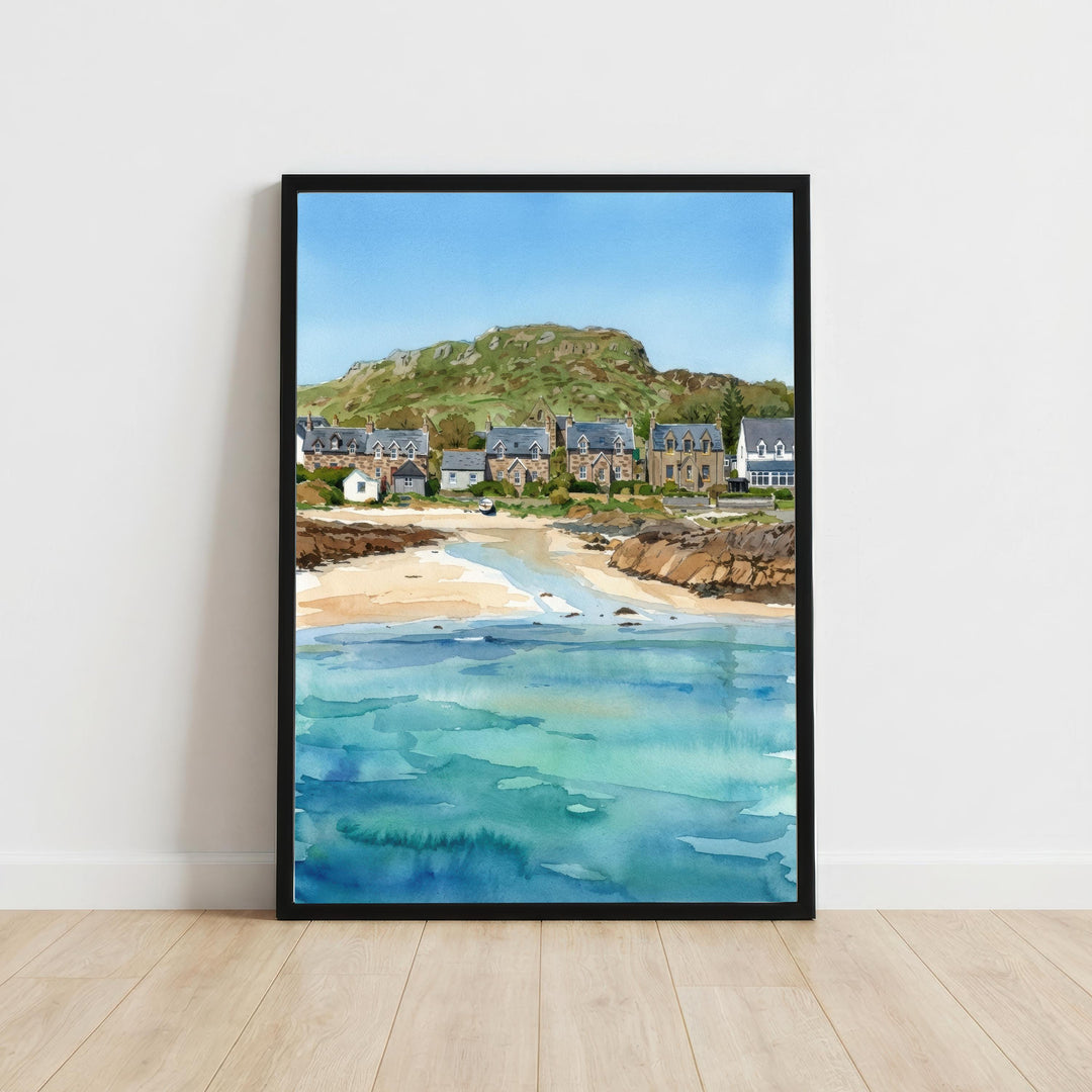 Isle of Iona Watercolour Painting Poster Scotland Wall Art Coastal Island Landscape Print Gift for UK Travel Lovers and Scenic Decor Fans