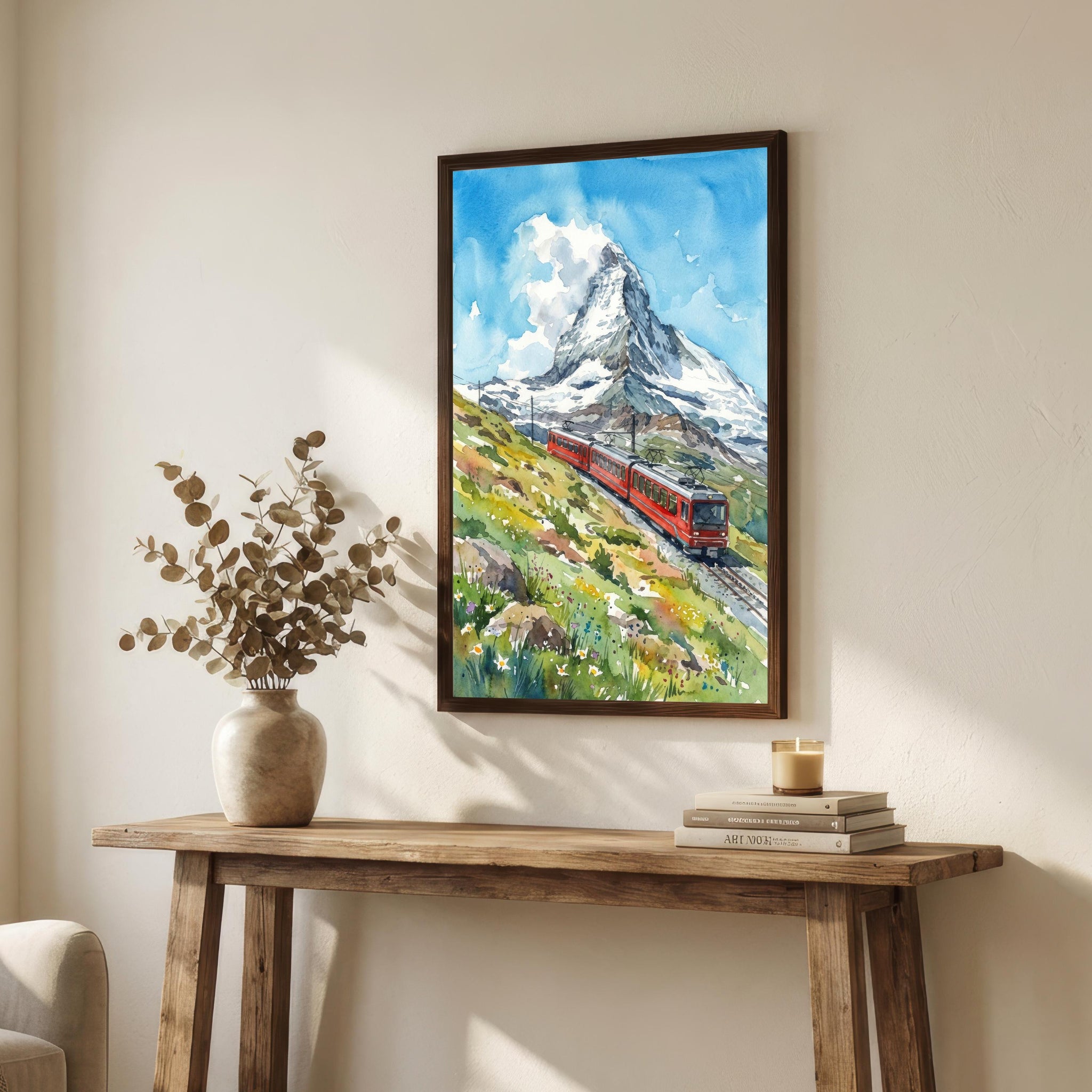 Zermatt Watercolour Painting Poster Switzerland Wall Art Alpine Mountain Village Landscape Print Gift for Europe Travel Lovers and Scenic