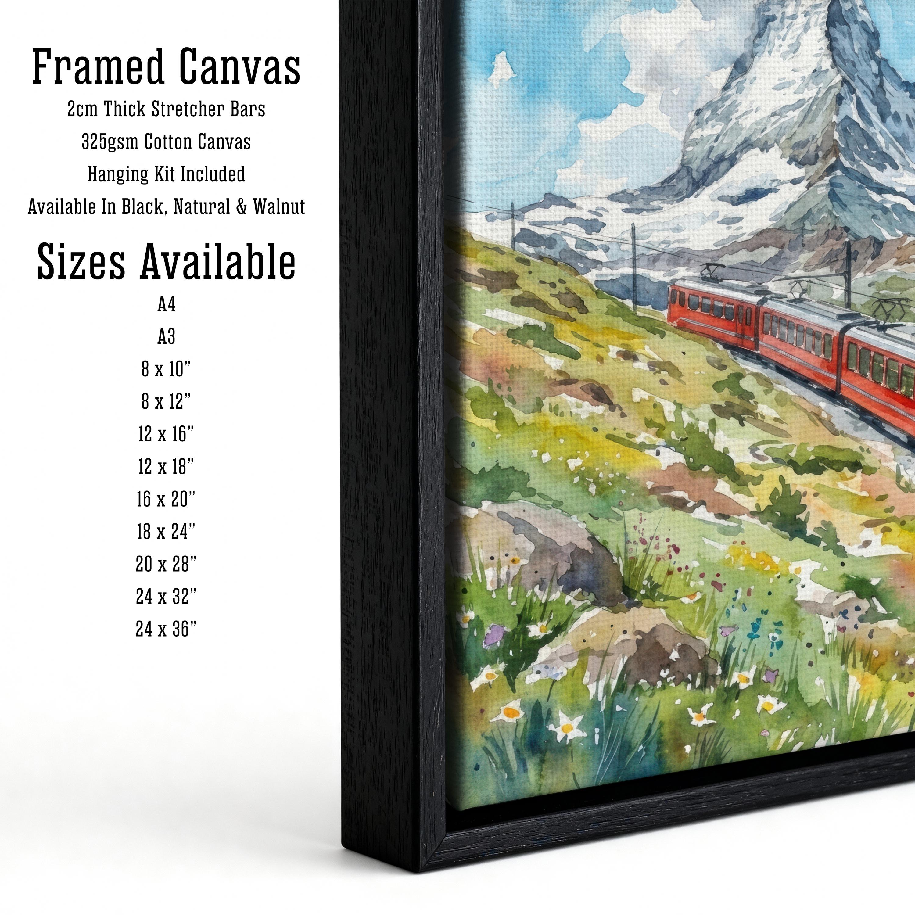 Zermatt Watercolour Painting Poster Switzerland Wall Art Alpine Mountain Village Landscape Print Gift for Europe Travel Lovers and Scenic