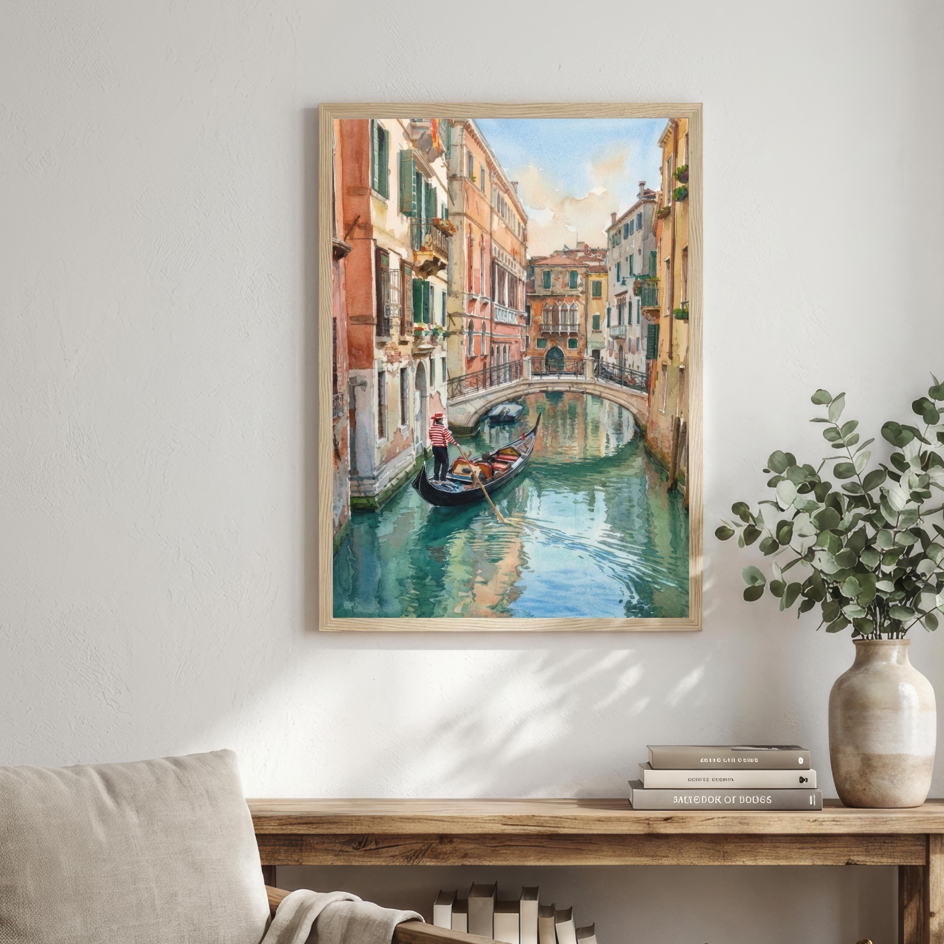 Venice Watercolour Painting Poster Italy Wall Art Canal City Landscape Print Gift for Europe Travel Lovers and Fans of Scenic Italian Decor