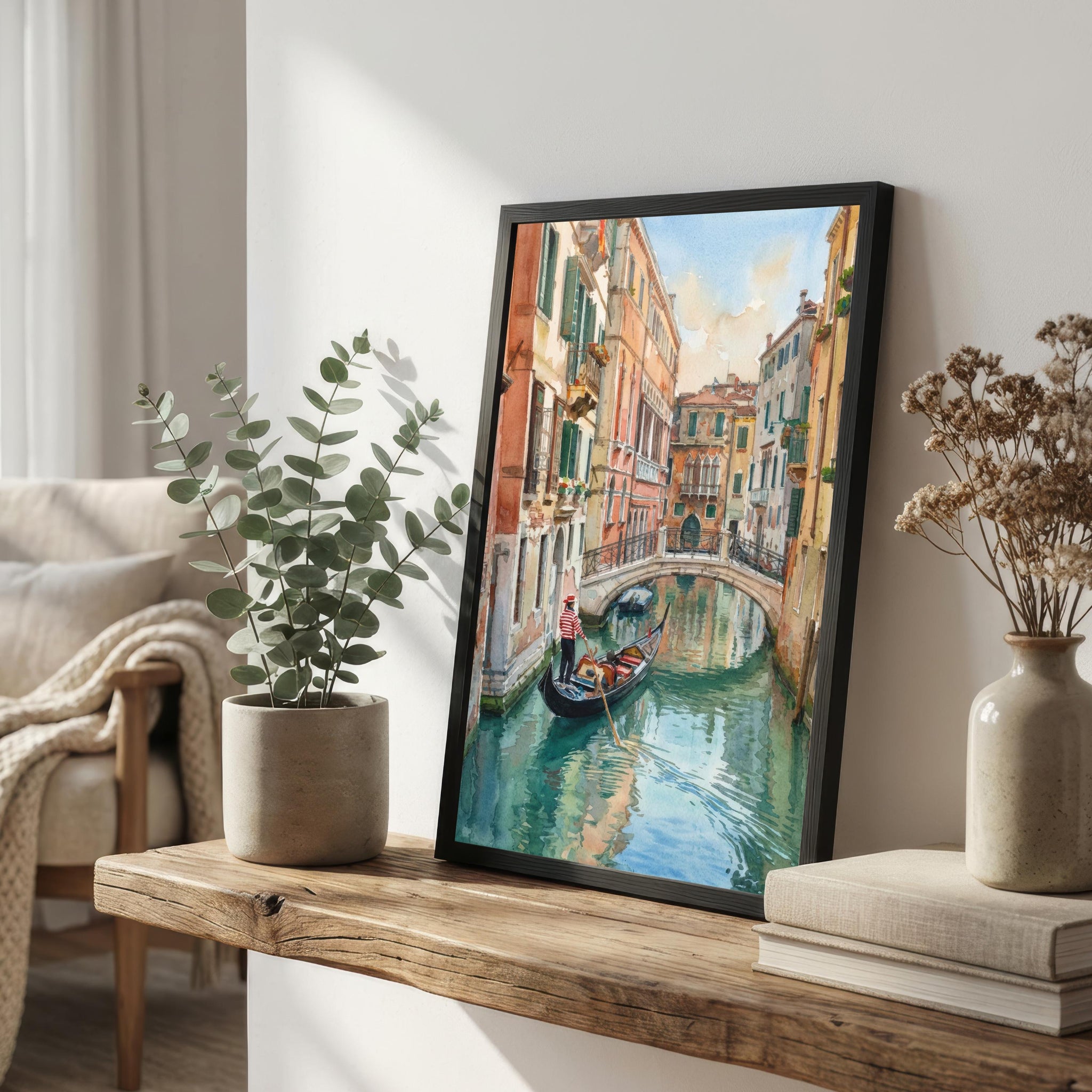Venice Watercolour Painting Poster Italy Wall Art Canal City Landscape Print Gift for Europe Travel Lovers and Fans of Scenic Italian Decor