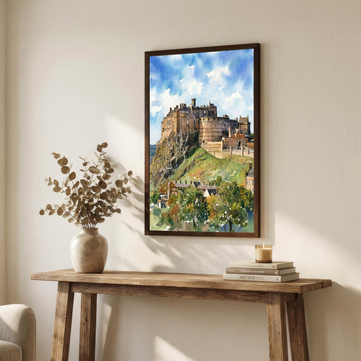 Edinburgh Castle Watercolor Painting Poster Scotland Wall Art Historic City Landmark Landscape Print Gift for UK Travel Lovers and Scenic