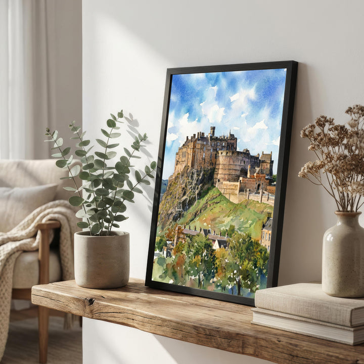 Edinburgh Castle Watercolor Painting Poster Scotland Wall Art Historic City Landmark Landscape Print Gift for UK Travel Lovers and Scenic