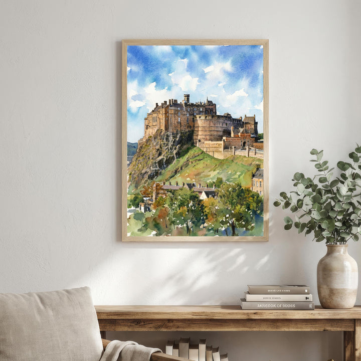 Edinburgh Castle Watercolor Painting Poster Scotland Wall Art Historic City Landmark Landscape Print Gift for UK Travel Lovers and Scenic