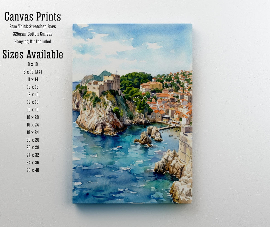 Dubrovnik Croatia Watercolour Painting Poster Coastal City Landscape Print Gift for Europe Travel Lovers and Fans of Scenic Adriatic Decor