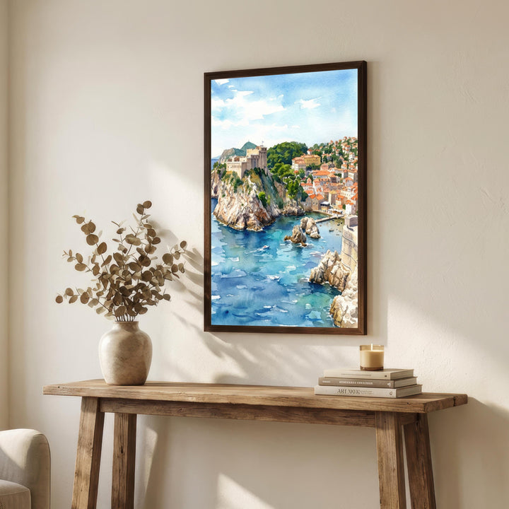 Dubrovnik Croatia Watercolour Painting Poster Coastal City Landscape Print Gift for Europe Travel Lovers and Fans of Scenic Adriatic Decor