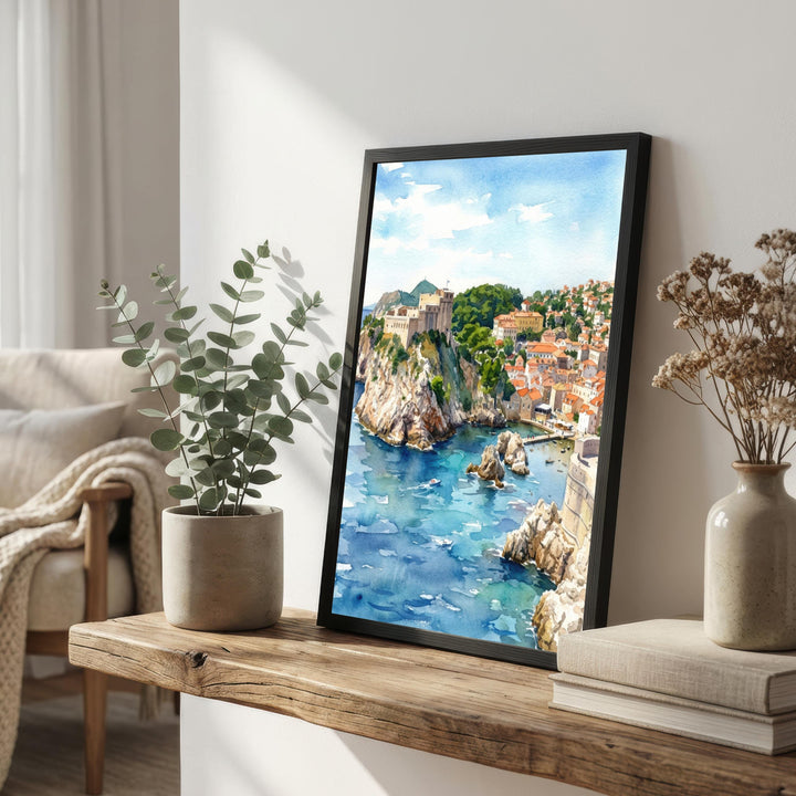 Dubrovnik Croatia Watercolour Painting Poster Coastal City Landscape Print Gift for Europe Travel Lovers and Fans of Scenic Adriatic Decor