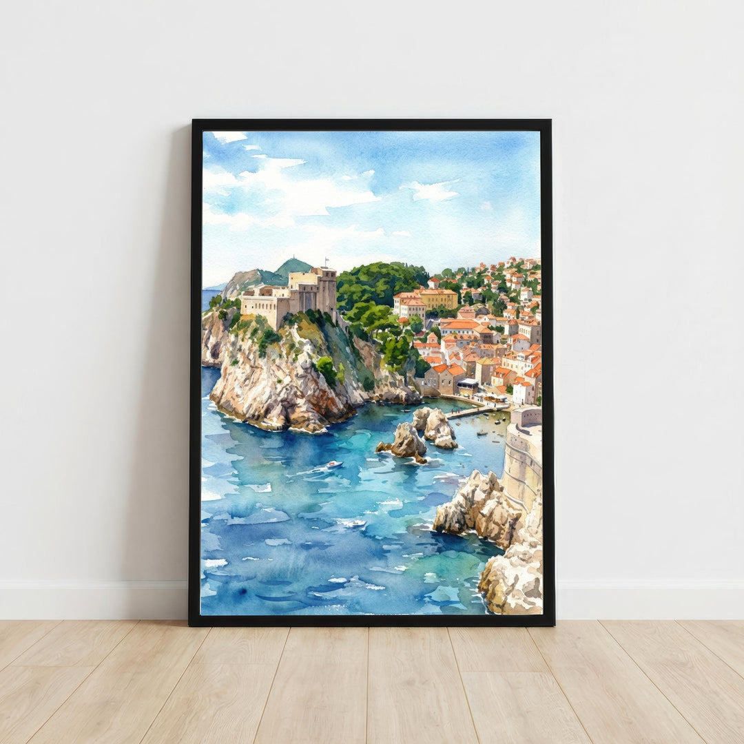 Dubrovnik Croatia Watercolour Painting Poster Coastal City Landscape Print Gift for Europe Travel Lovers and Fans of Scenic Adriatic Decor