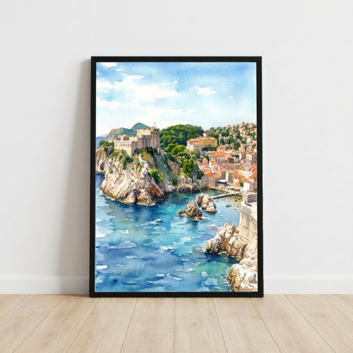Dubrovnik Croatia Watercolour Painting Poster Coastal City Landscape Print Gift for Europe Travel Lovers and Fans of Scenic Adriatic Decor