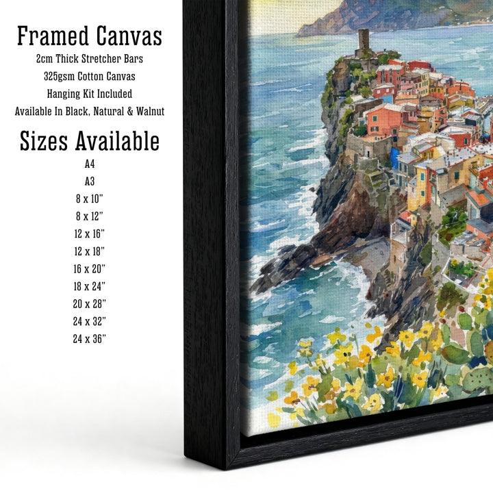 Cinque Terre Watercolour Painting Poster Italy Wall Art Coastal Village Landscape Print Gift for Europe Travel Lovers and Scenic Decor Fans
