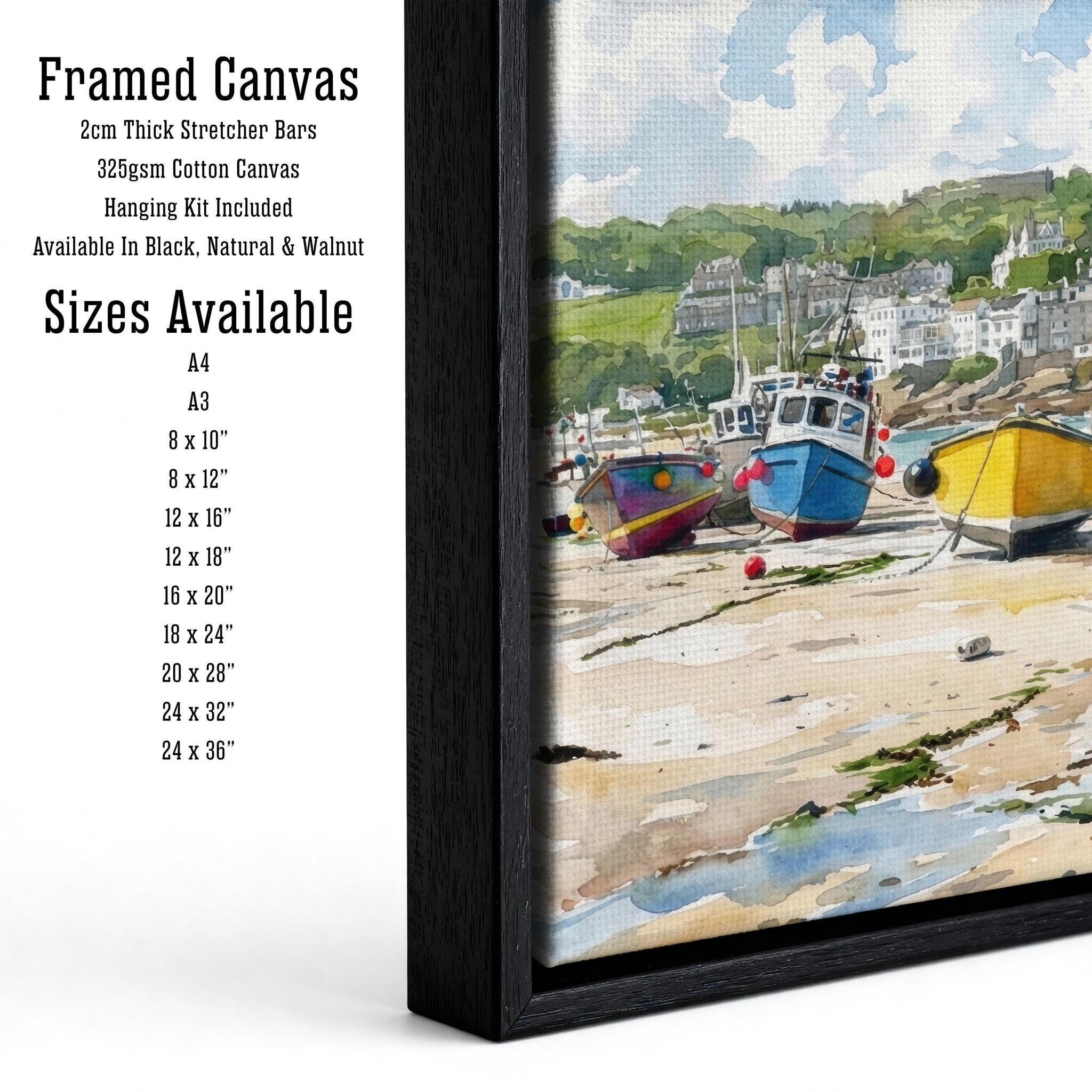 St Ives Harbour Cornwall Watercolour Painting Poster England Wall Art Coastal Village Landscape Print Gift for UK Travel Lovers and Scenic