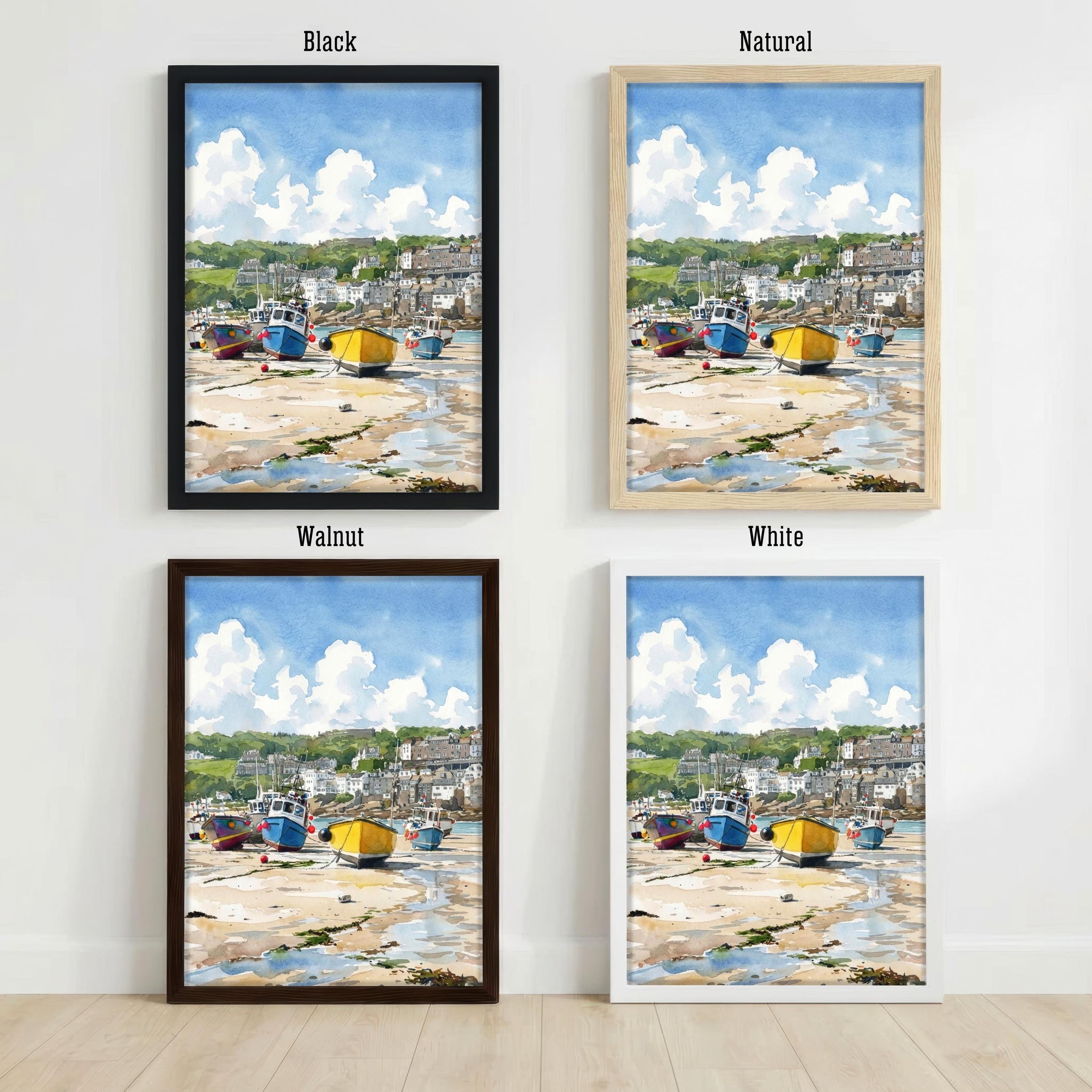 St Ives Harbour Cornwall Watercolour Painting Poster England Wall Art Coastal Village Landscape Print Gift for UK Travel Lovers and Scenic