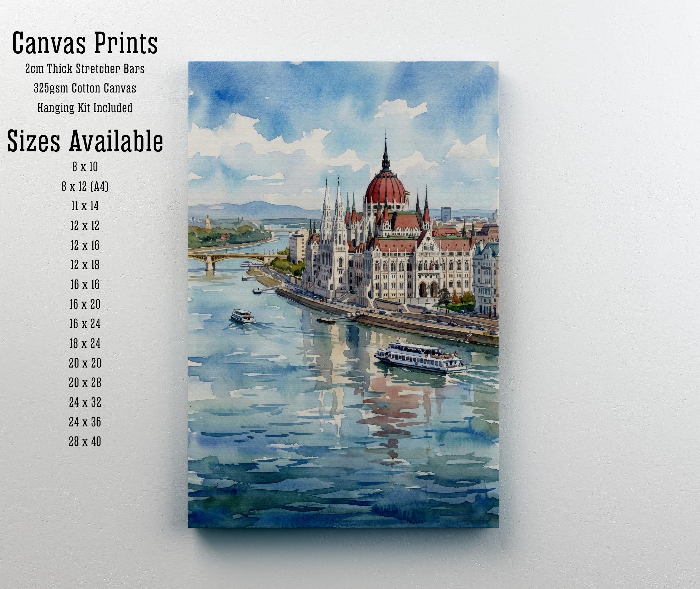 Budapest Watercolour Painting Poster, Hungary City Skyline Landscape Print