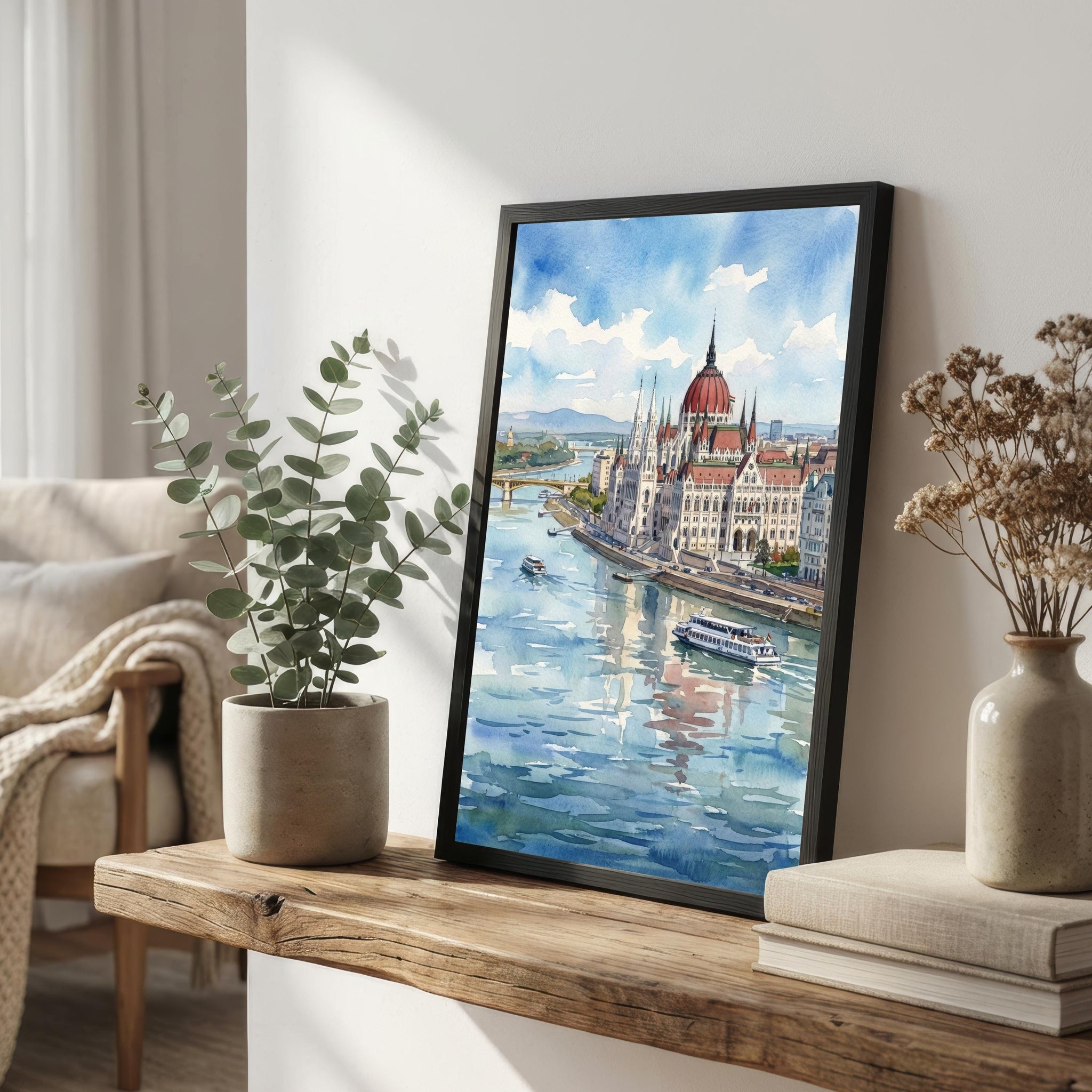 Budapest Watercolour Painting Poster, Hungary City Skyline Landscape Print