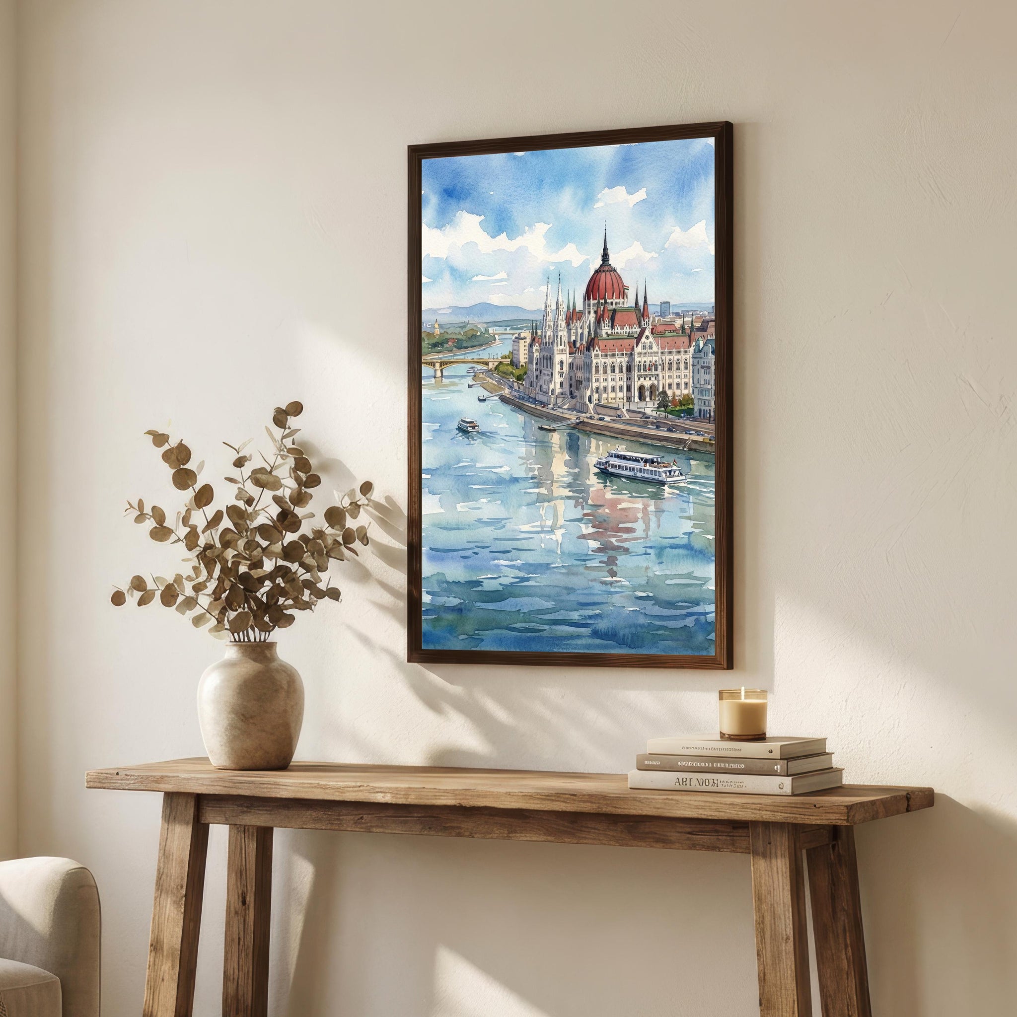 Budapest Watercolour Painting Poster, Hungary City Skyline Landscape Print