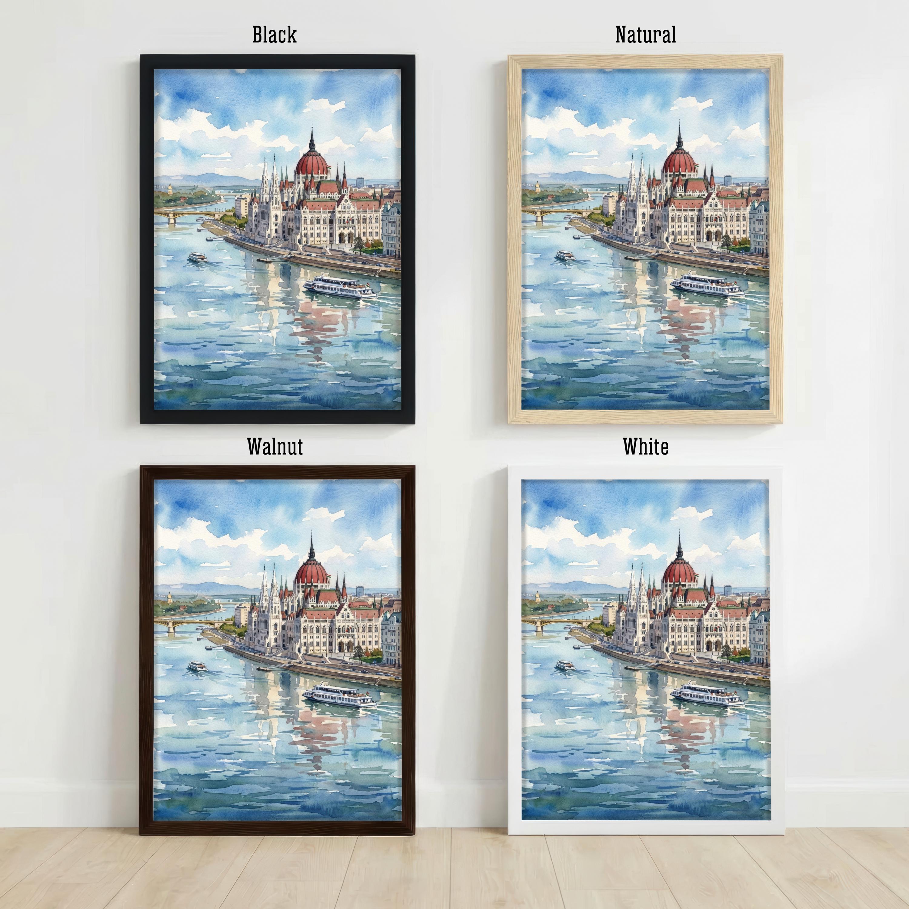 Budapest Watercolour Painting Poster, Hungary City Skyline Landscape Print