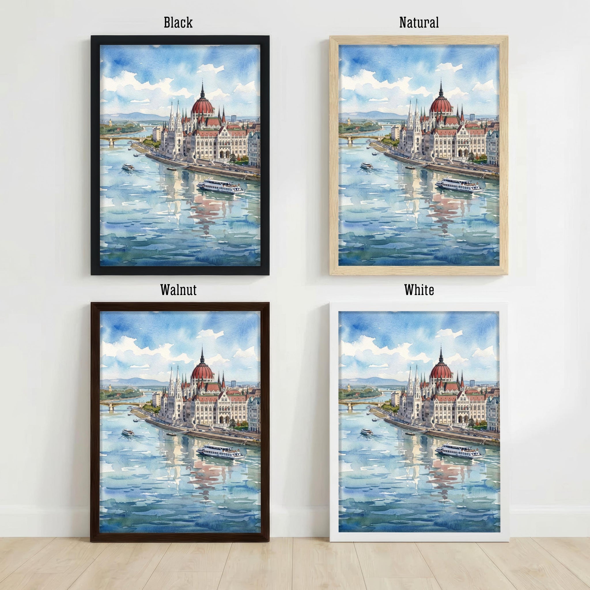 Budapest Watercolour Painting Poster, Hungary City Skyline Landscape Print