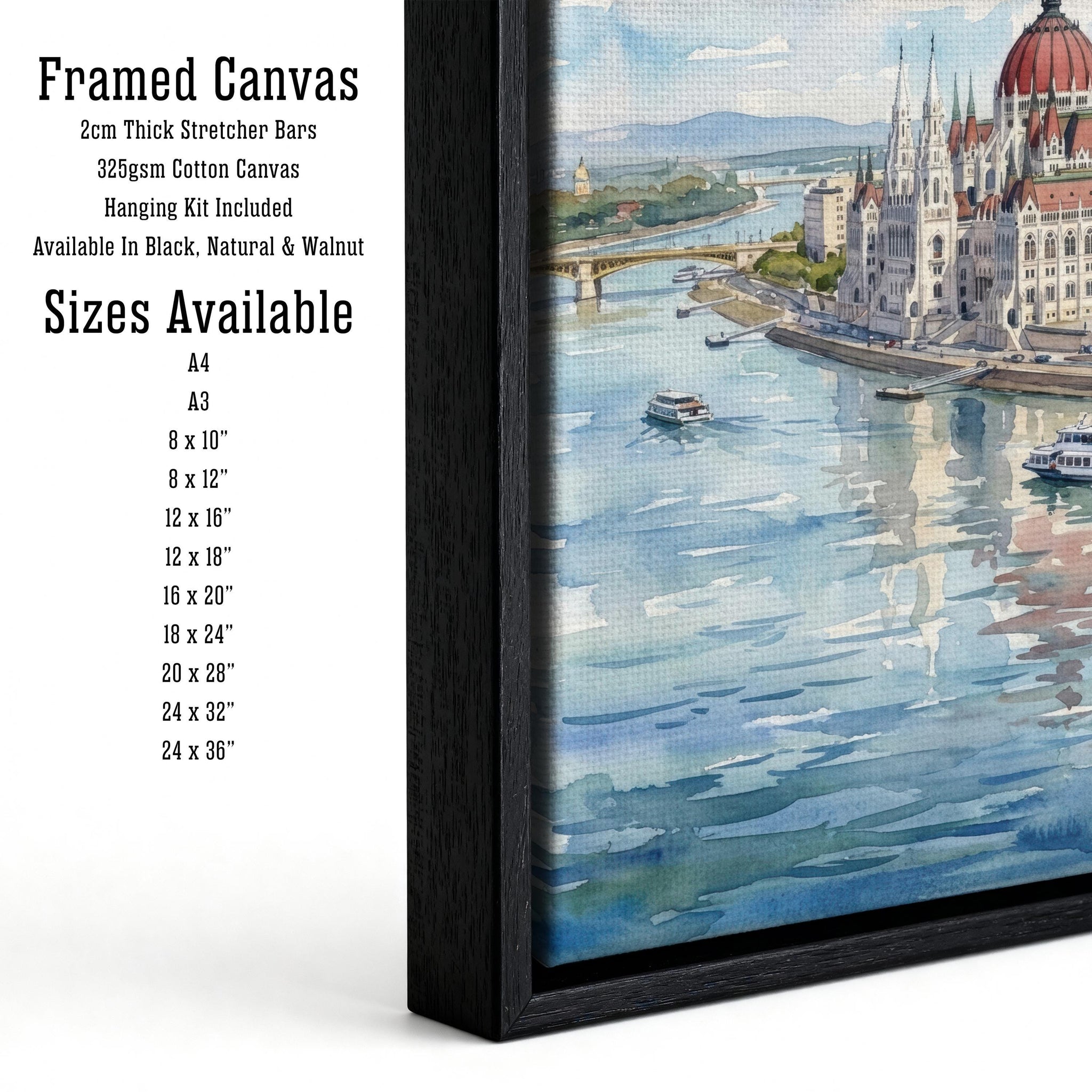 Budapest Watercolour Painting Poster, Hungary City Skyline Landscape Print