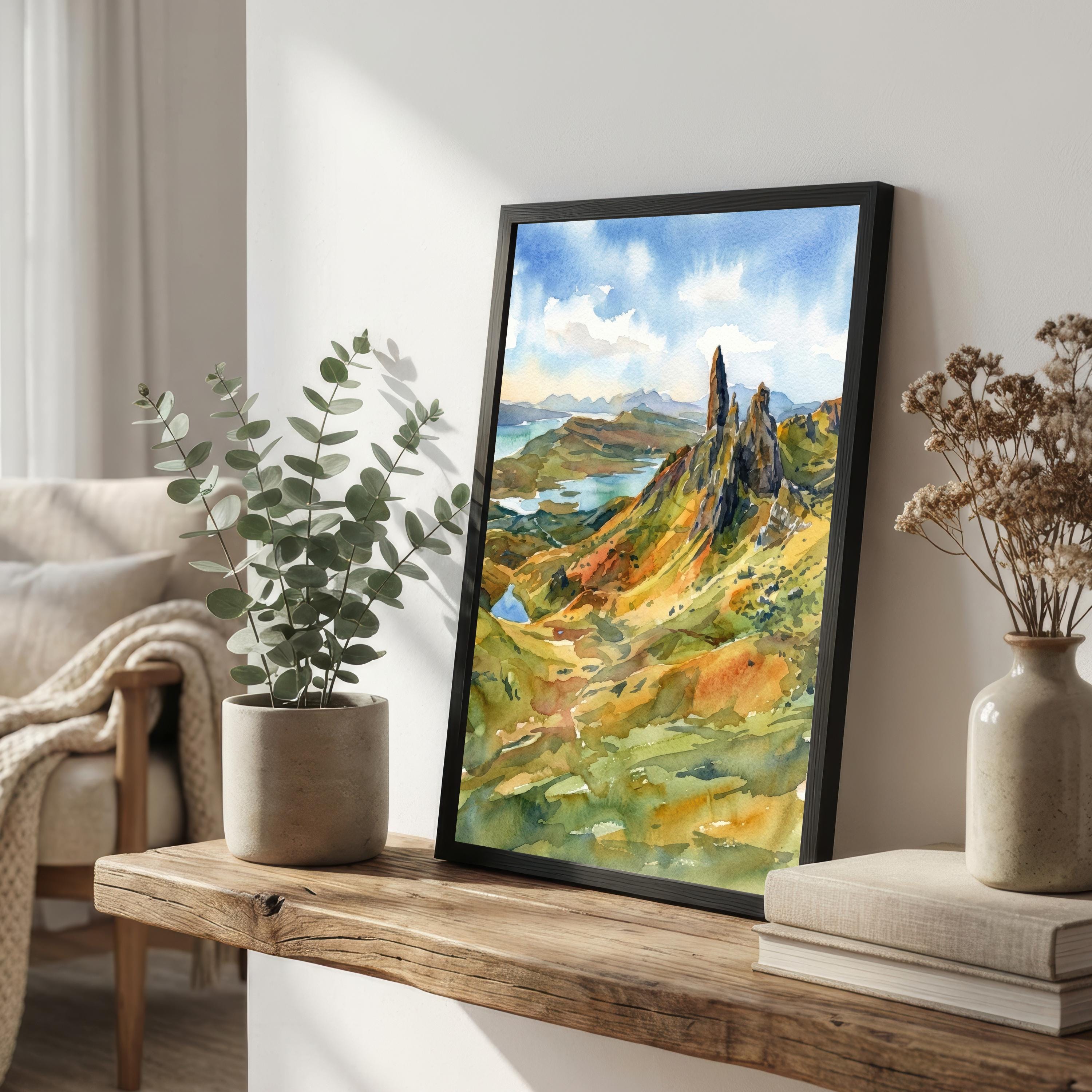 Isle of Skye Watercolour Painting: Scotland Highland Landscape Print, Scenic Decor