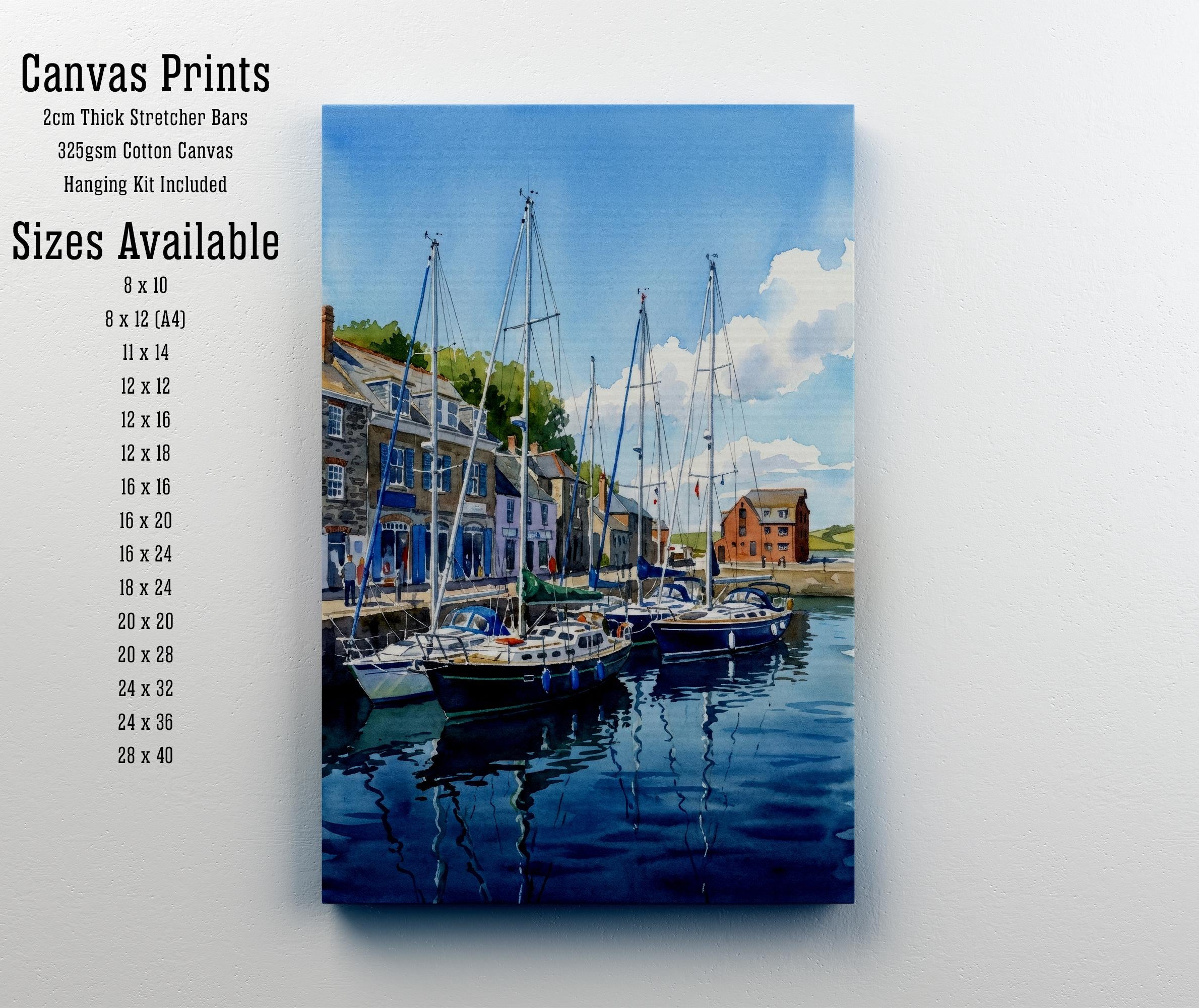 Padstow Harbour Watercolour Print, Cornwall Coastal Village Seaside Landscape Wall Art