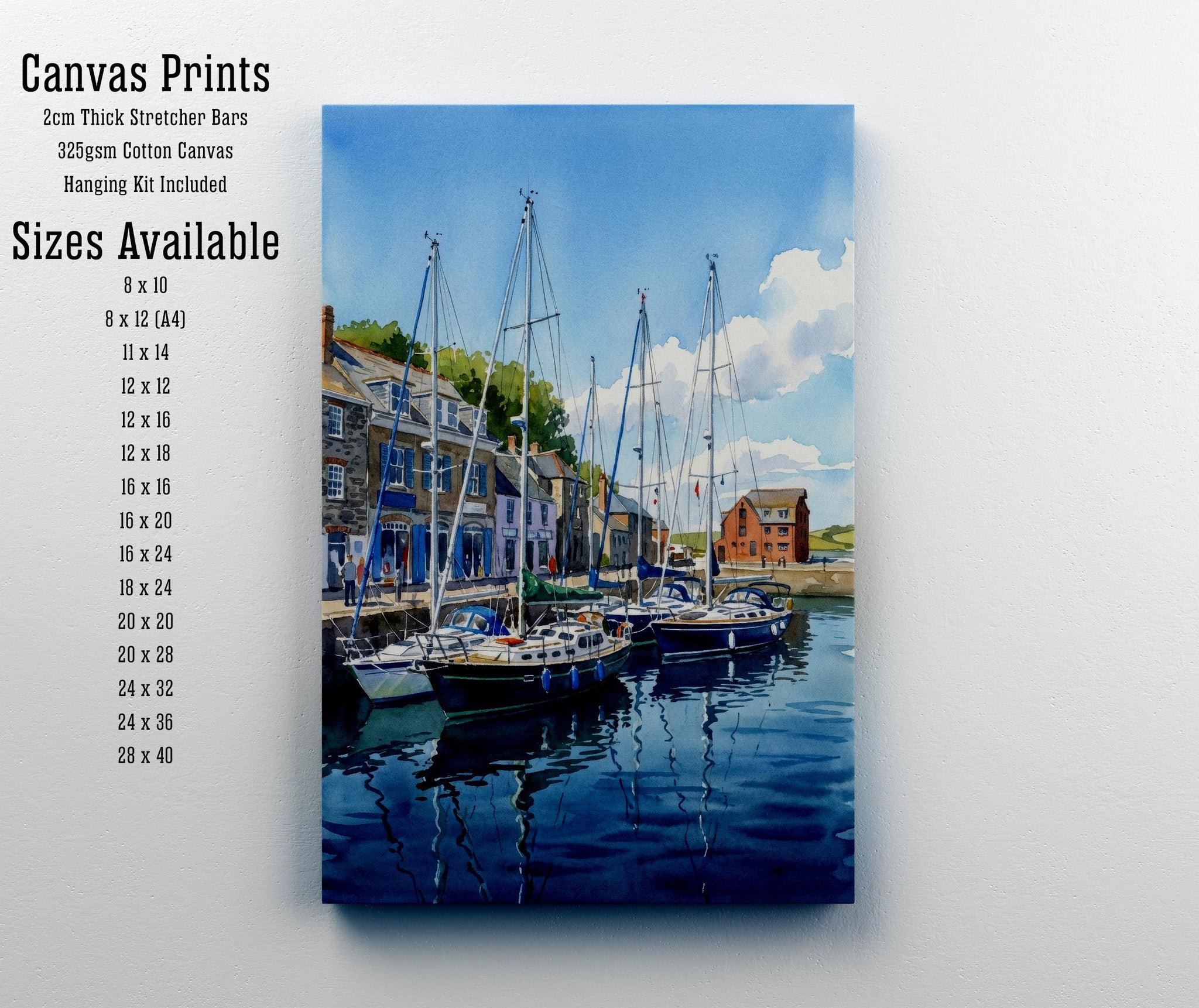 Padstow Harbour Watercolour Print, Cornwall Coastal Village Seaside Landscape Wall Art