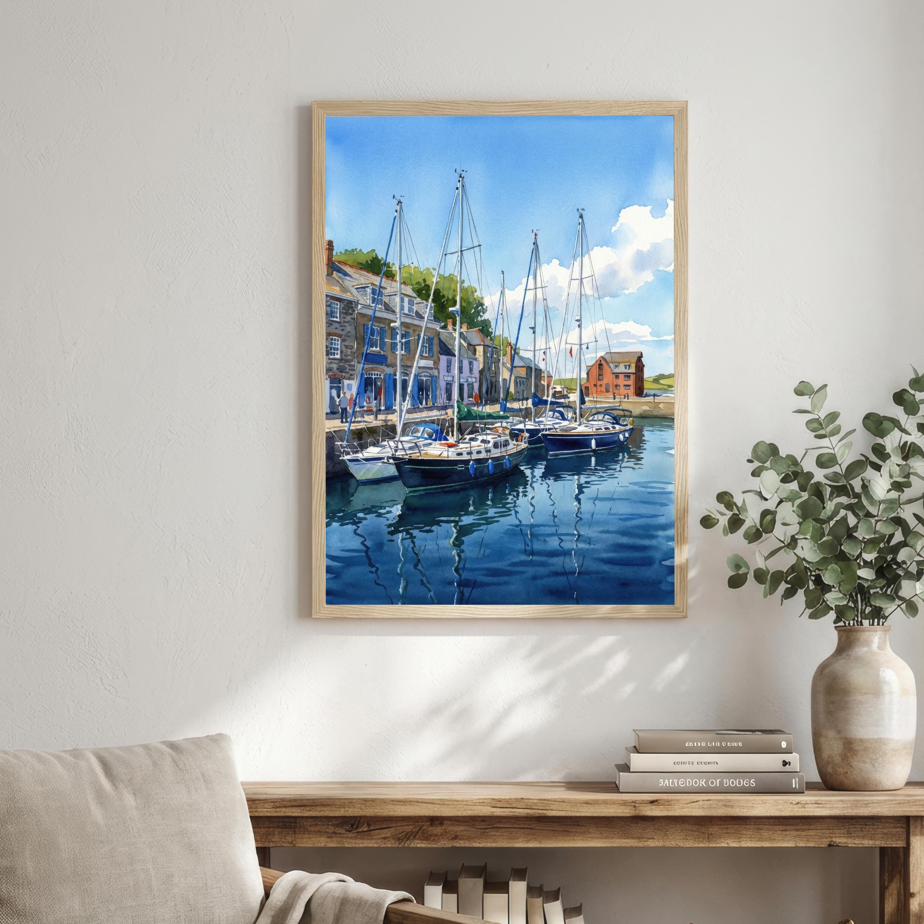 Padstow Harbour Watercolour Print, Cornwall Coastal Village Seaside Landscape Wall Art