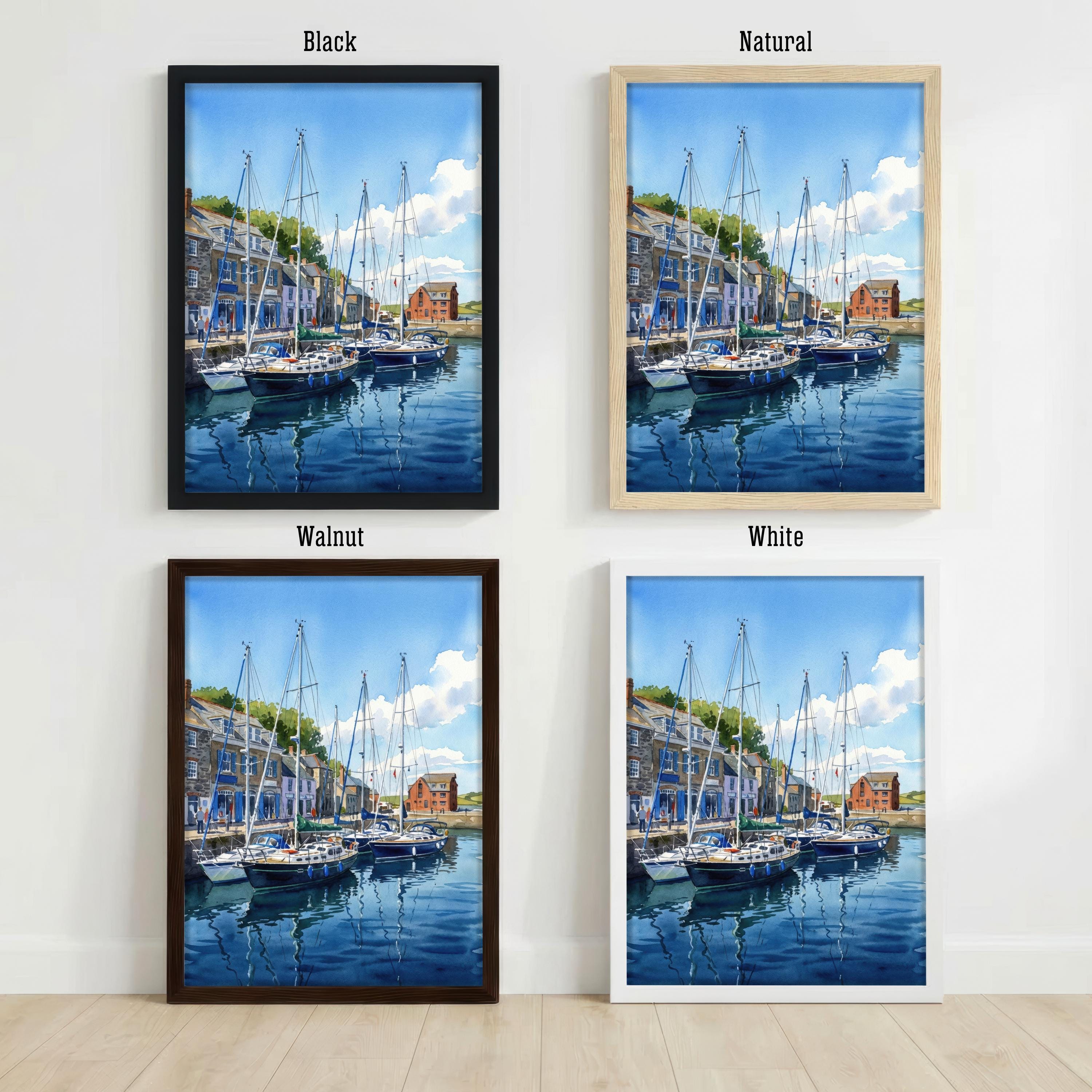 Padstow Harbour Watercolour Print, Cornwall Coastal Village Seaside Landscape Wall Art
