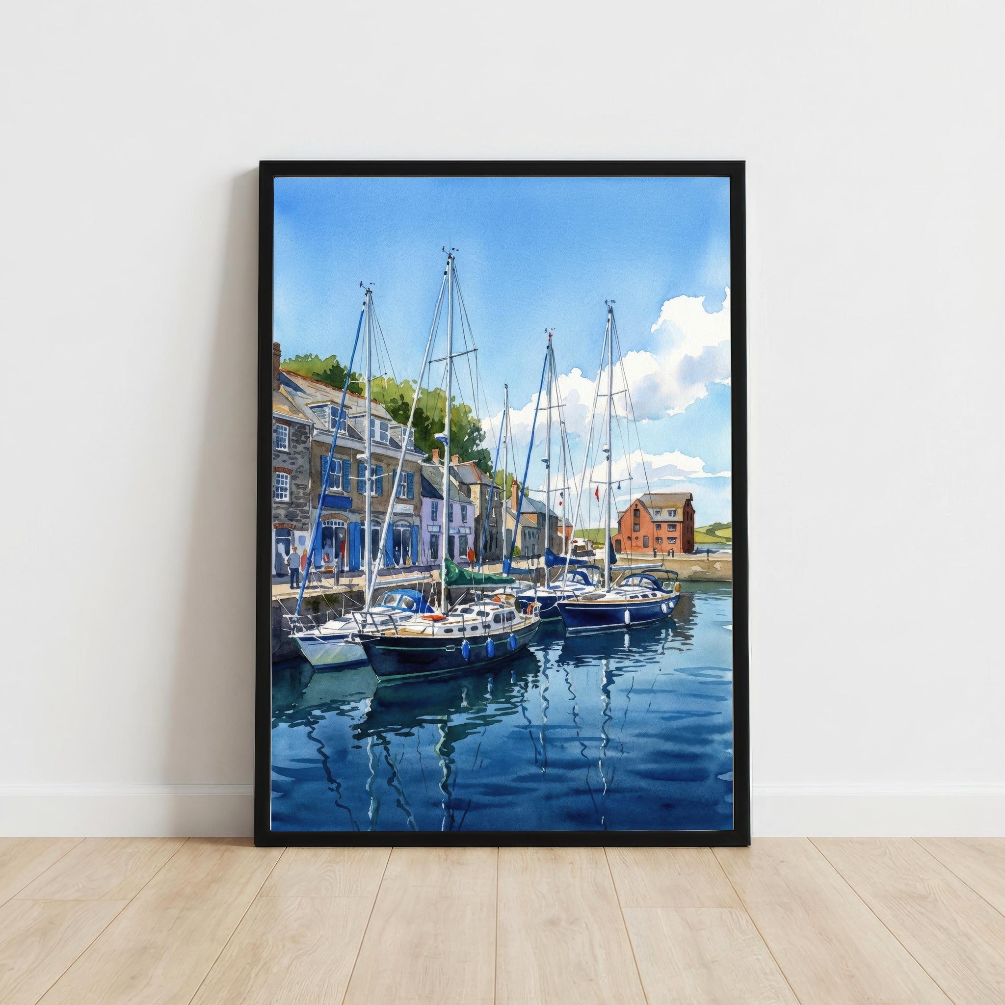 Padstow Harbour Watercolour Print, Cornwall Coastal Village Seaside Landscape Wall Art