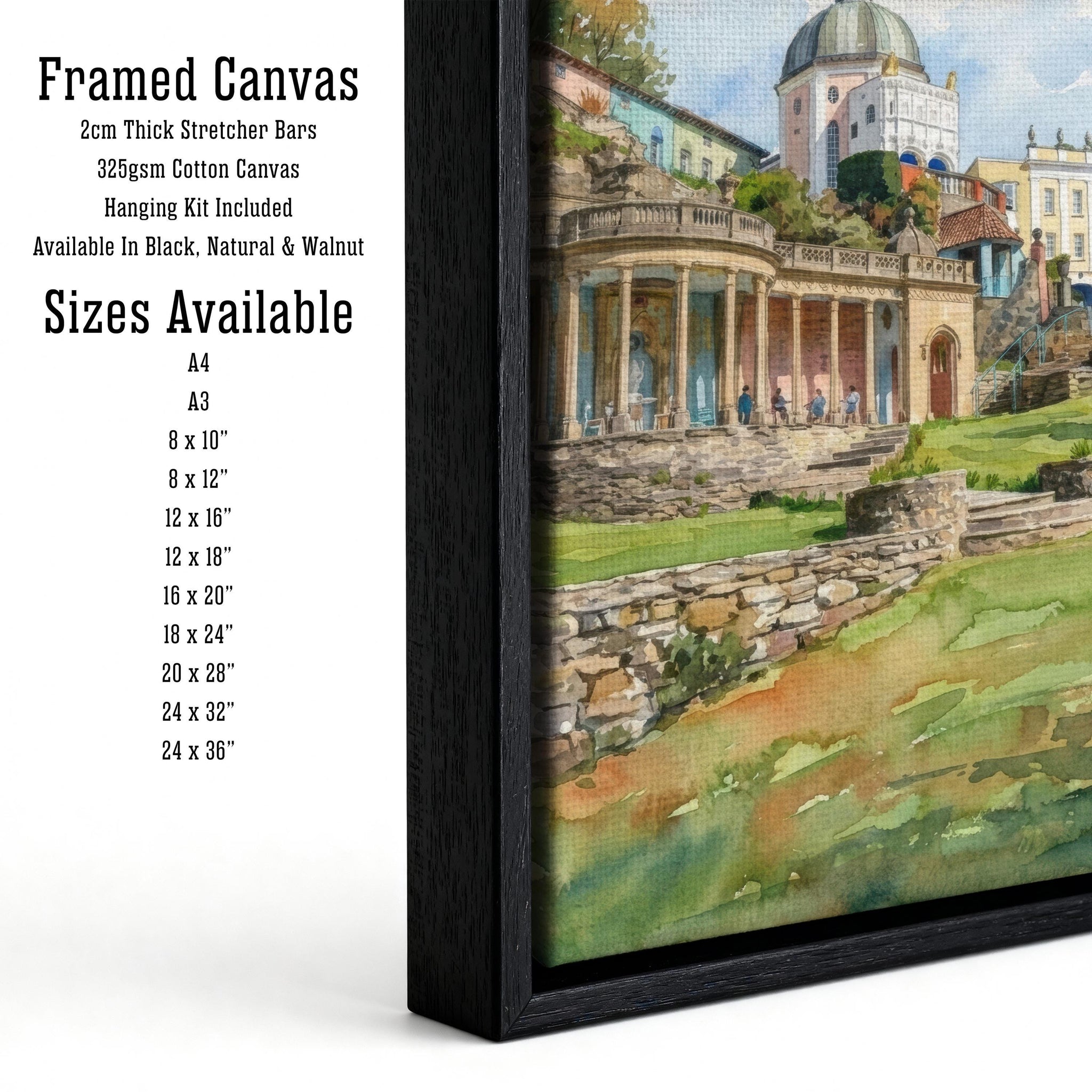 Portmeirion Village Wales Watercolour Print Coastal Landscape Wall Art UK Travel Decor