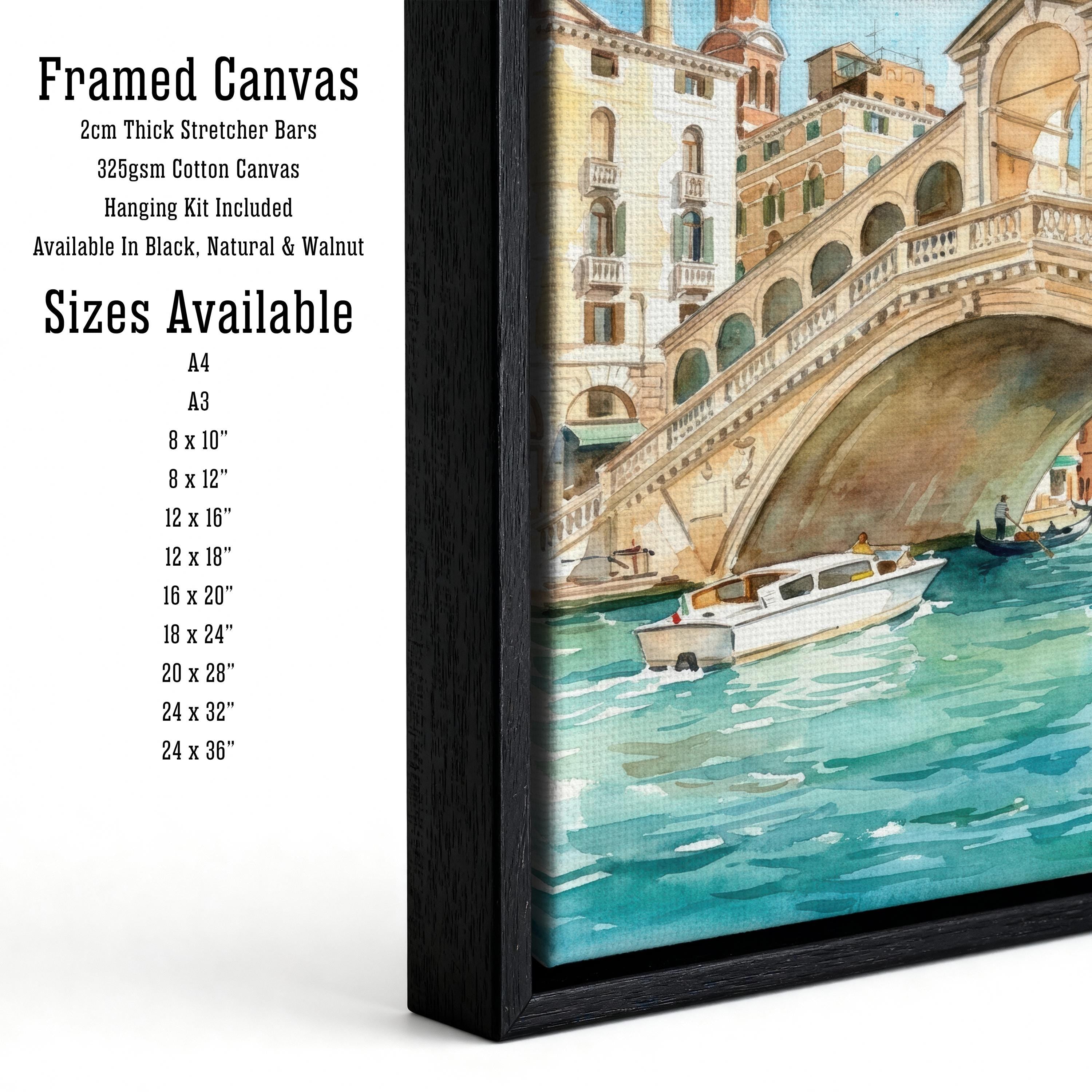 Rialto Bridge Venice Watercolour Painting: Italy Canal City Landscape Print
