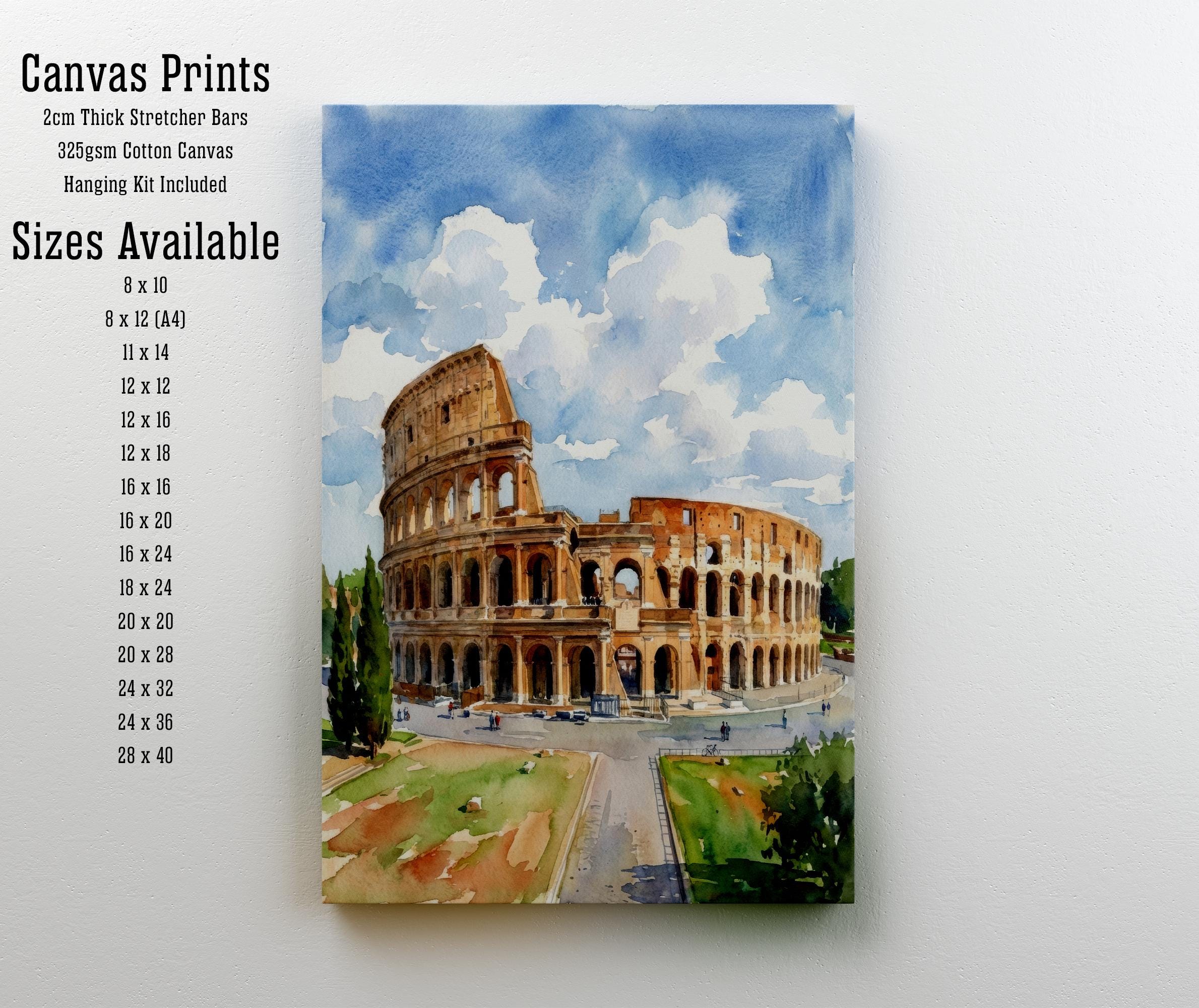 Rome Watercolour Painting Print Historic Colosseum Wall Art European Travel Decor