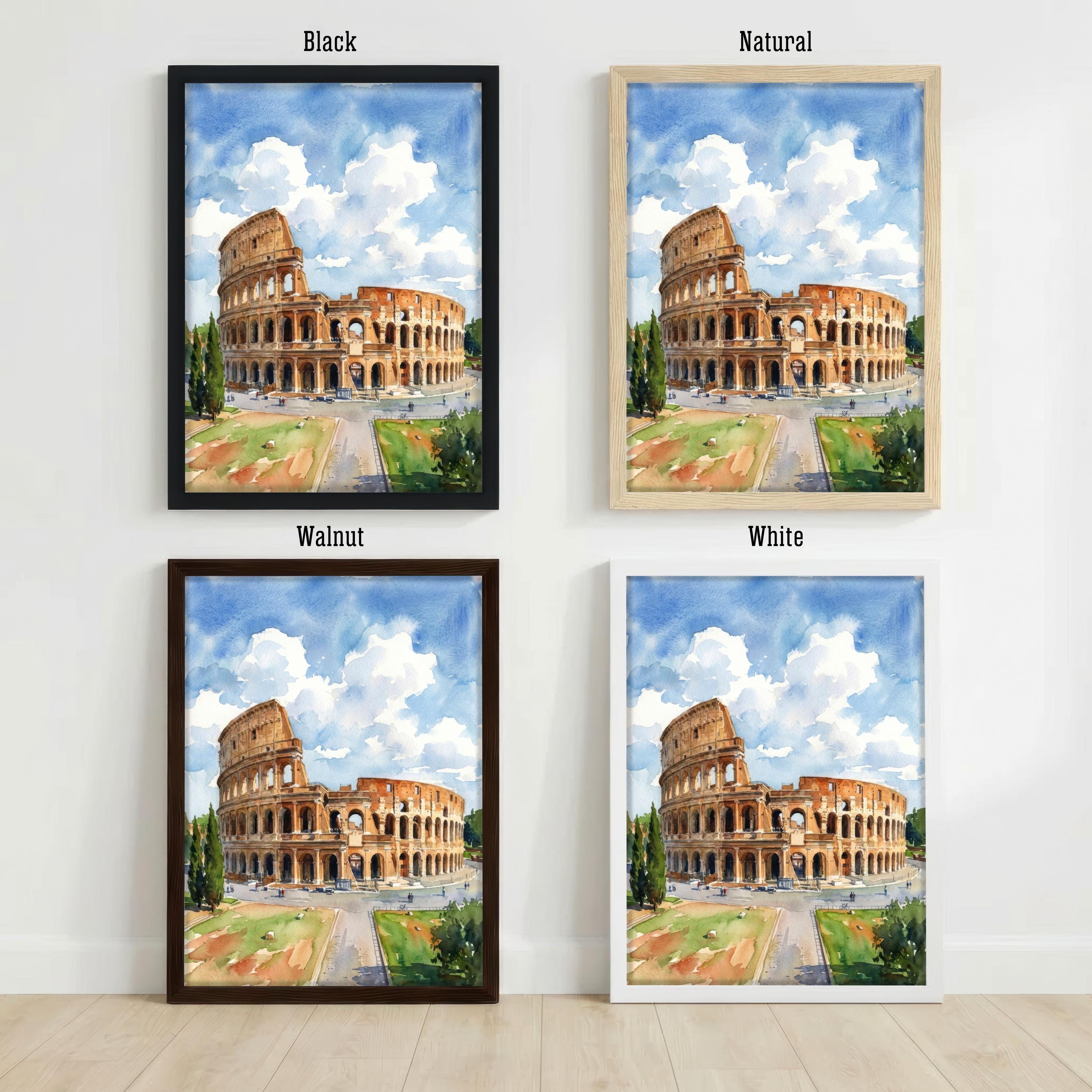 Rome Watercolour Painting Print Historic Colosseum Wall Art European Travel Decor