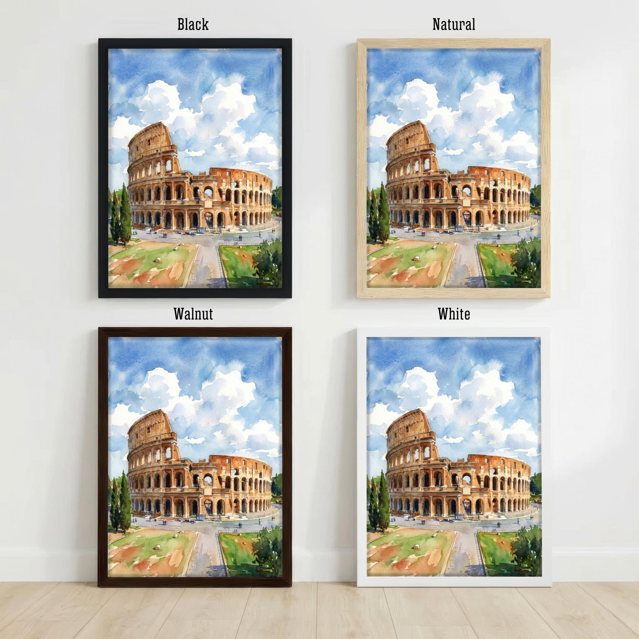Rome Watercolour Painting Print Historic Colosseum Wall Art European Travel Decor