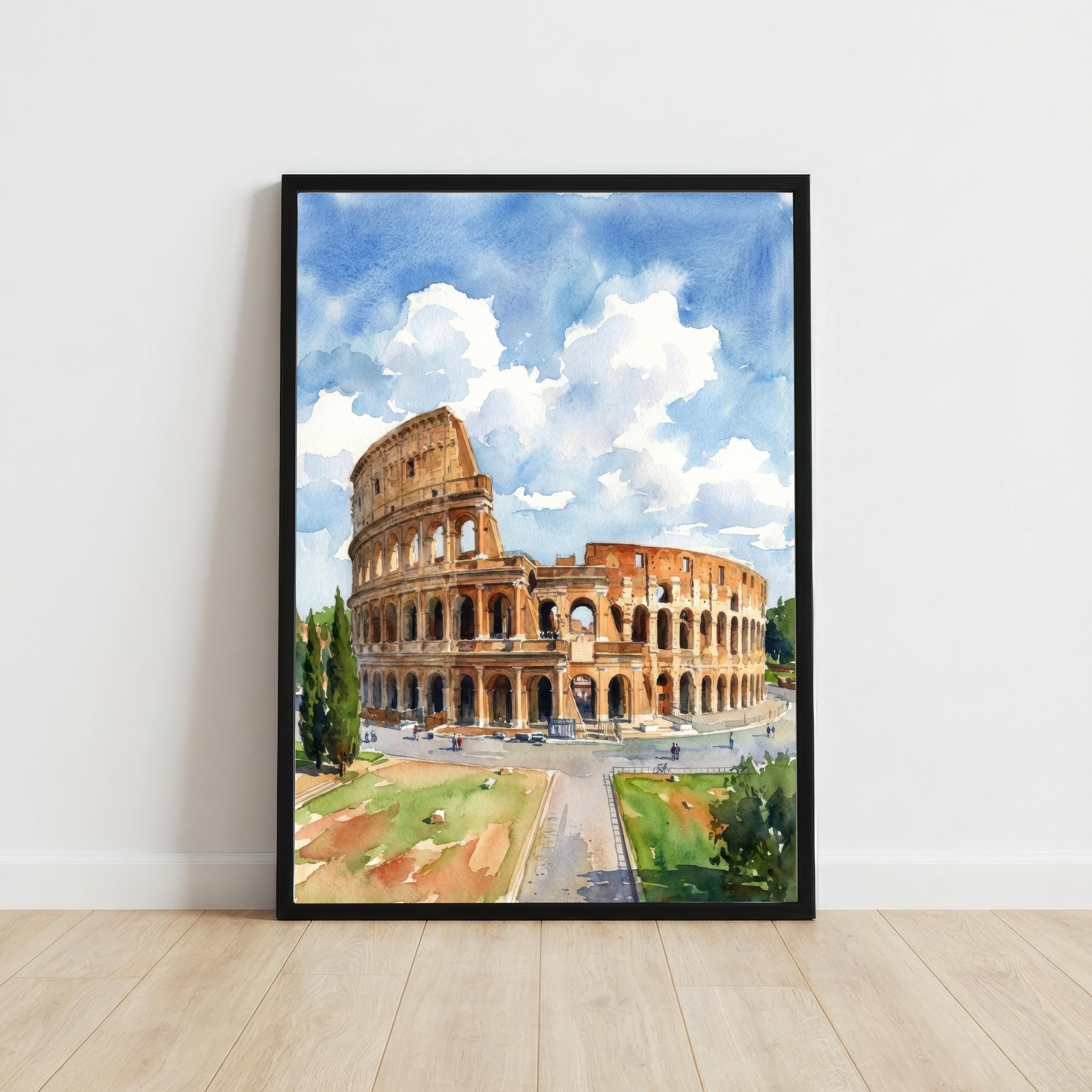 Rome Watercolour Painting Print Historic Colosseum Wall Art European Travel Decor