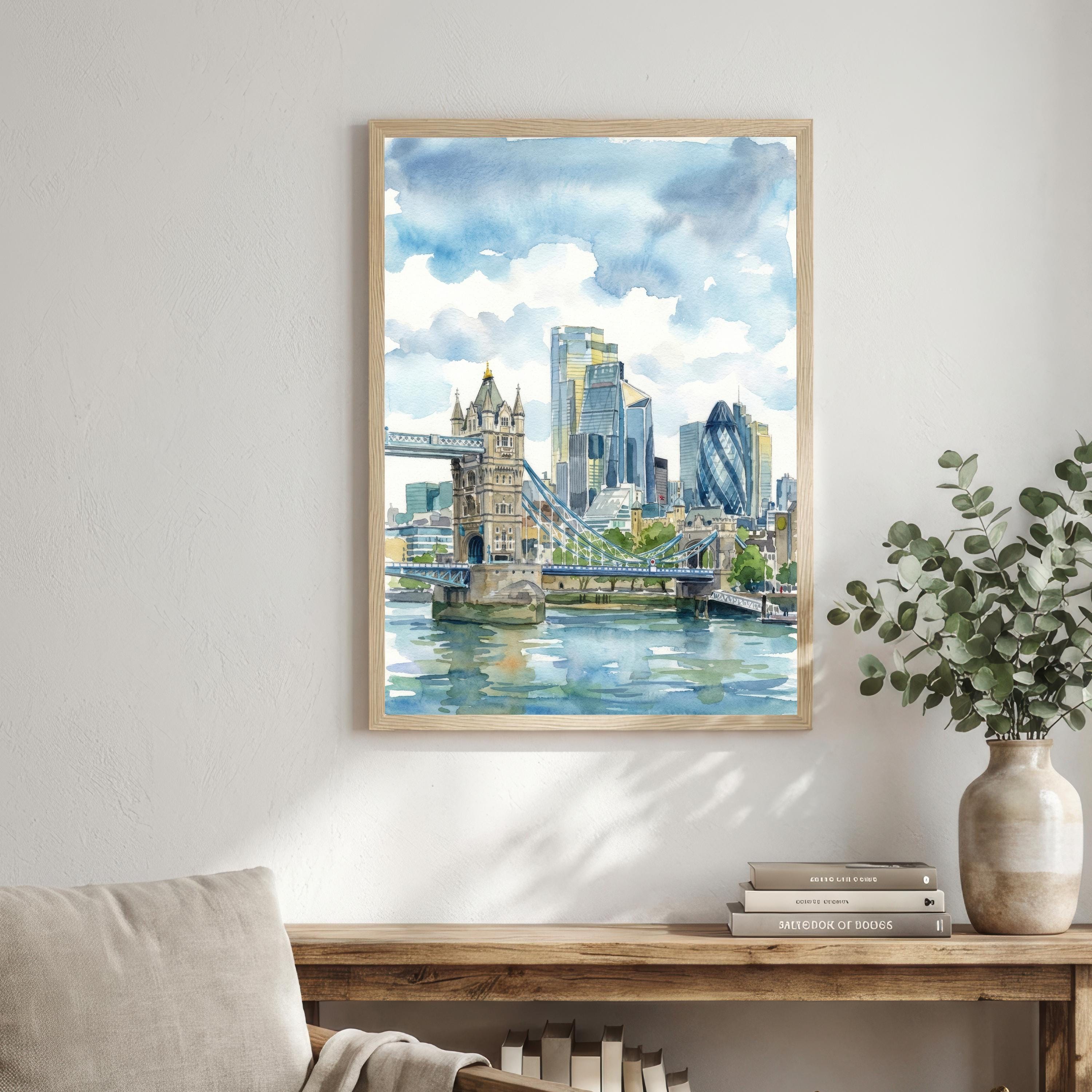 London Skyline Watercolour Painting England City Landscape Print for UK Travel Lovers