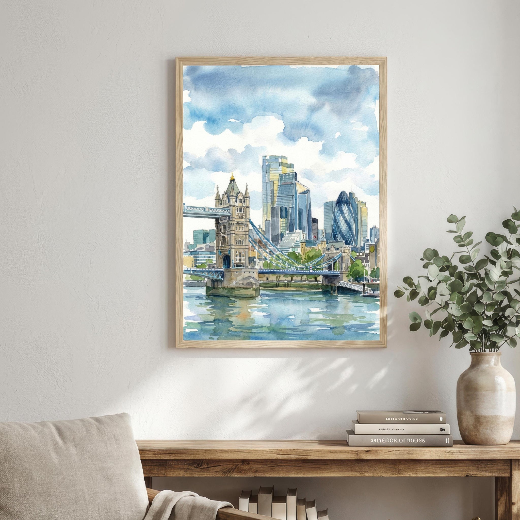 London Skyline Watercolour Painting England City Landscape Print for UK Travel Lovers