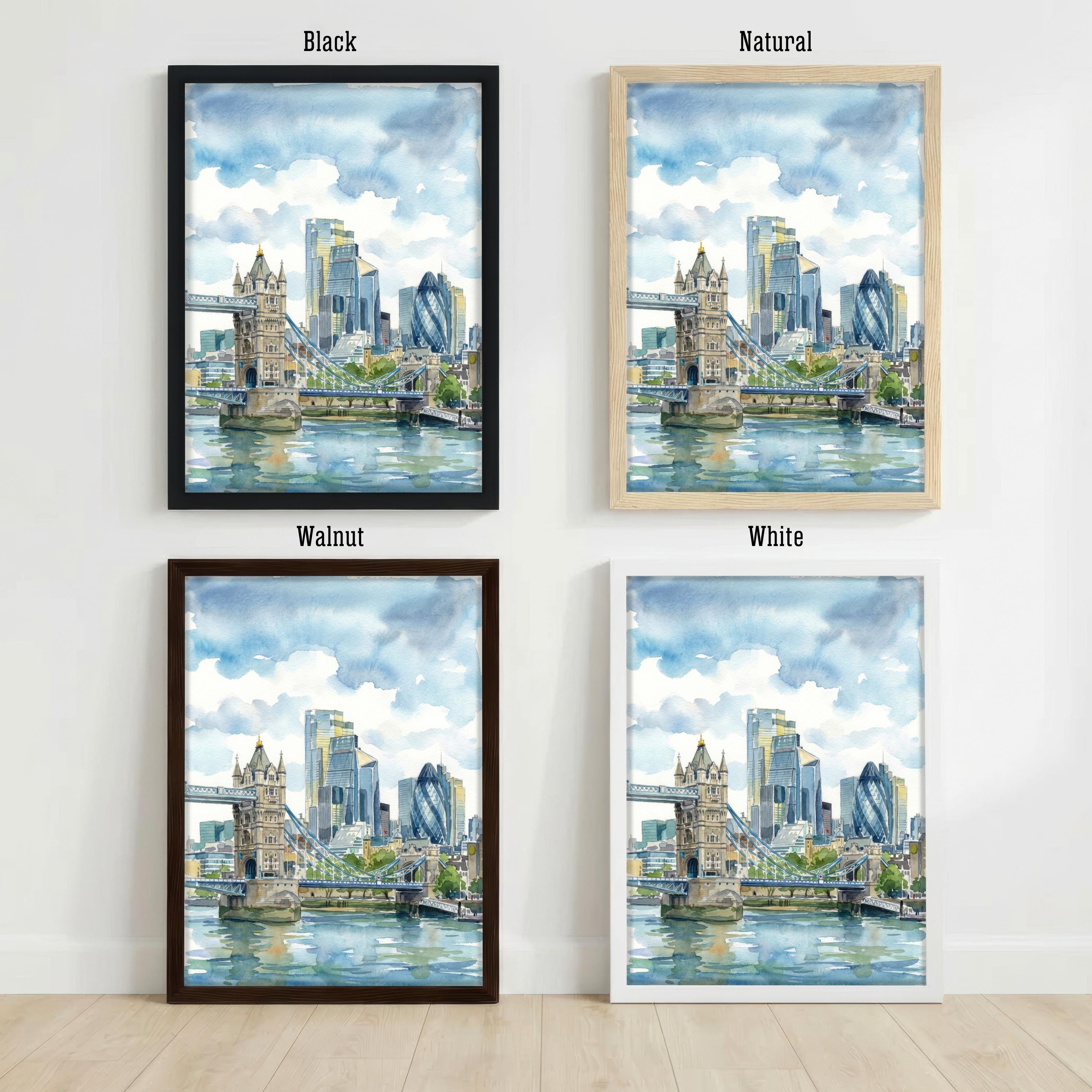 London Skyline Watercolour Painting England City Landscape Print for UK Travel Lovers