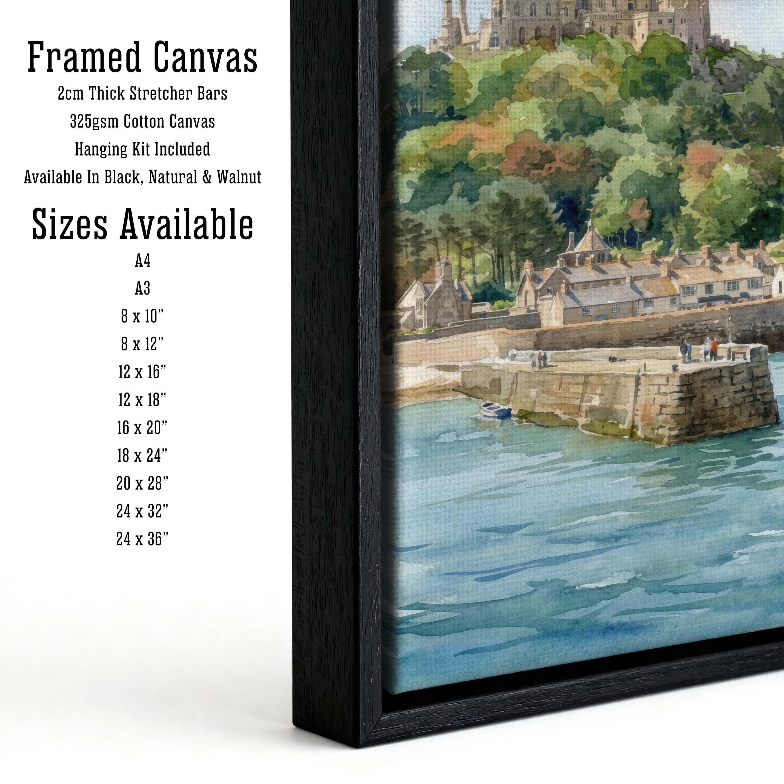 St Michaels Mount Watercolour Print, Cornwall Coastal Castle Landscape Wall Art