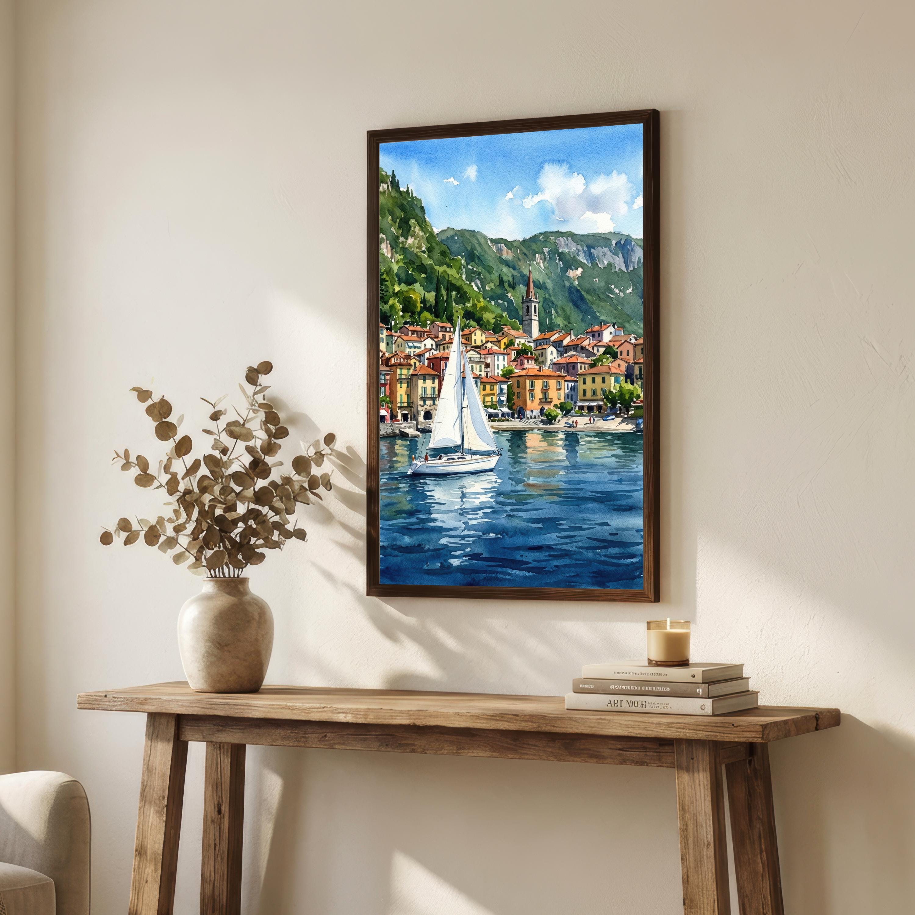 Lake Como Italy Watercolour Painting Print: Alpine Lake Landscape Scenery