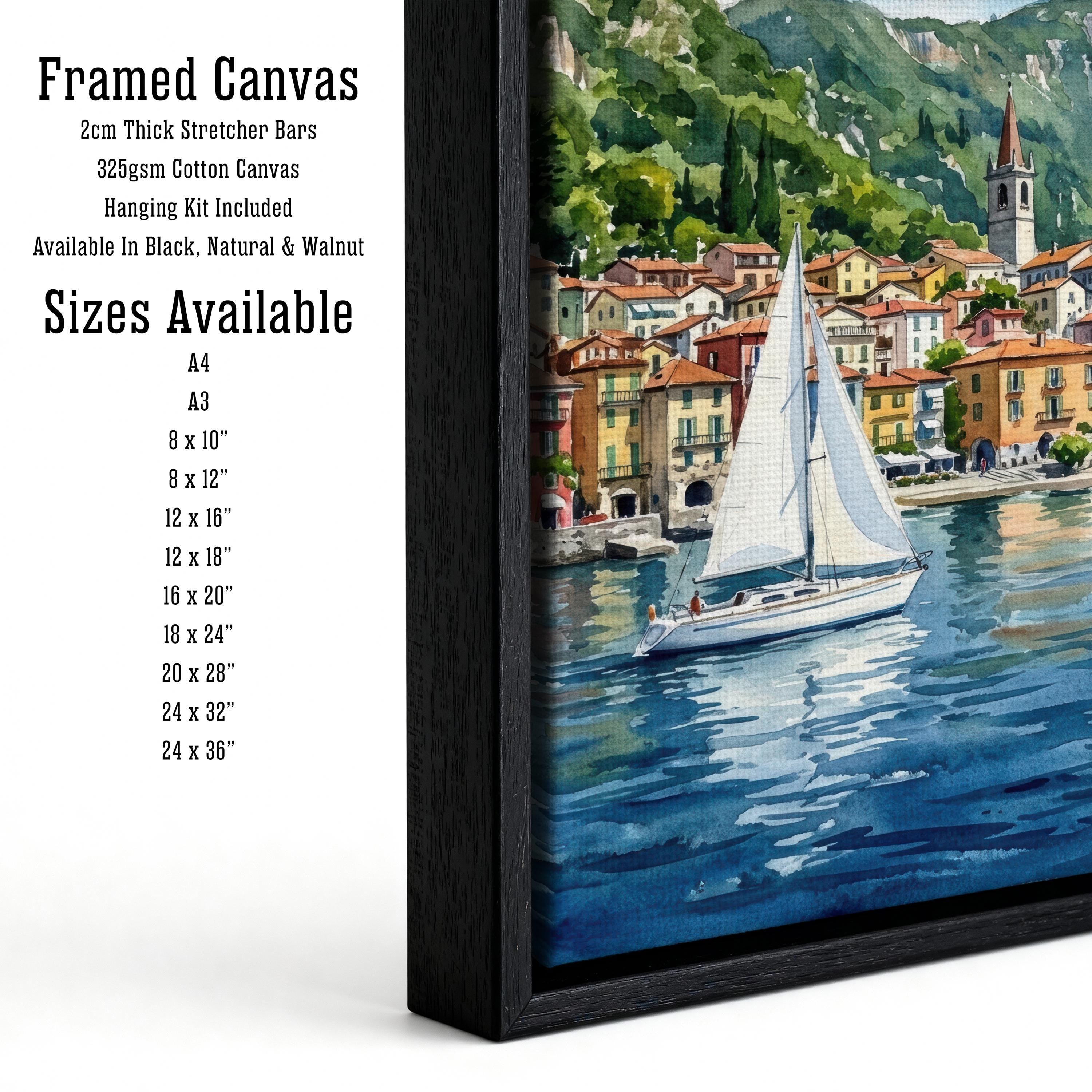 Lake Como Italy Watercolour Painting Print: Alpine Lake Landscape Scenery