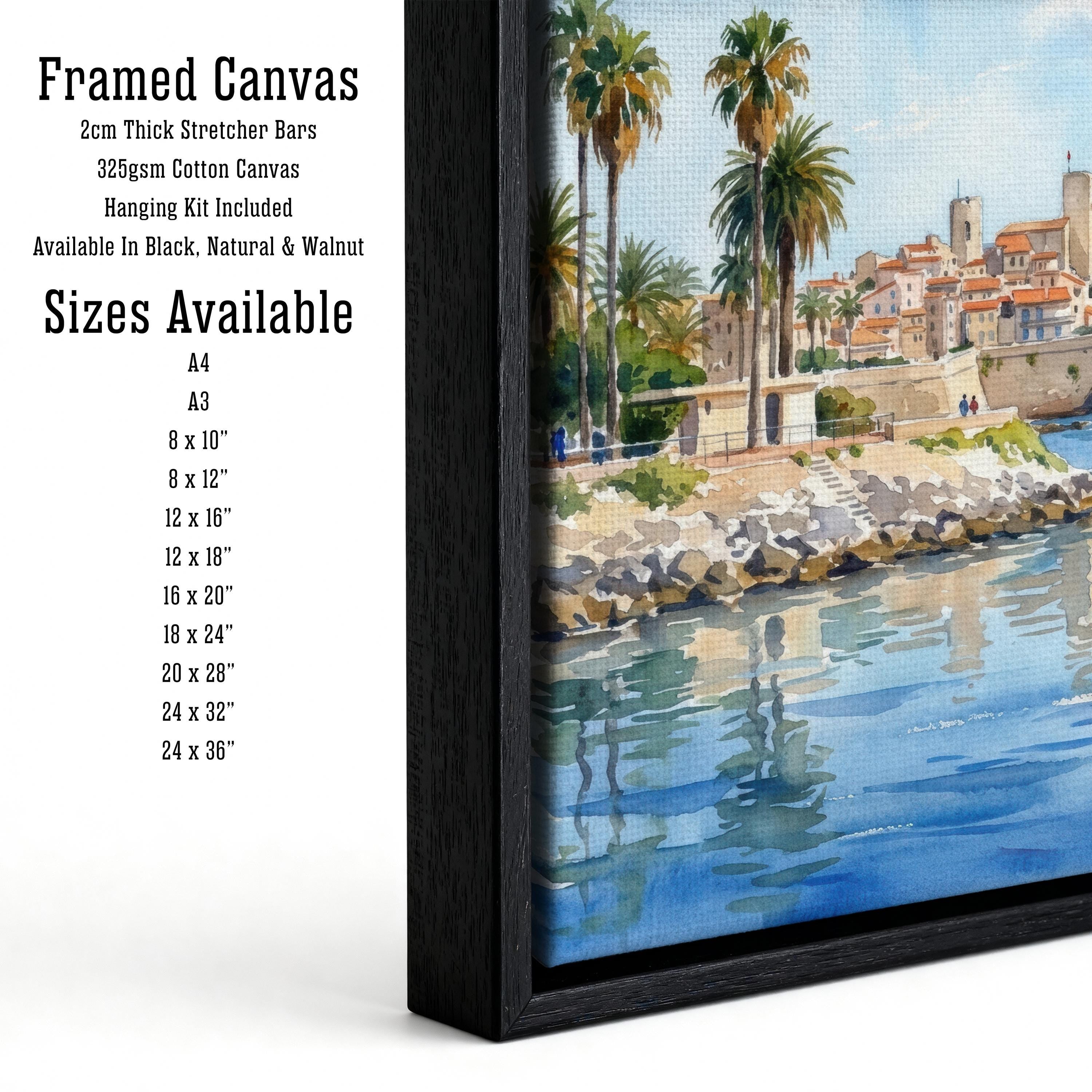 Antibes France Watercolour Painting Coastal City Landscape Print, Scenic Riviera Decor