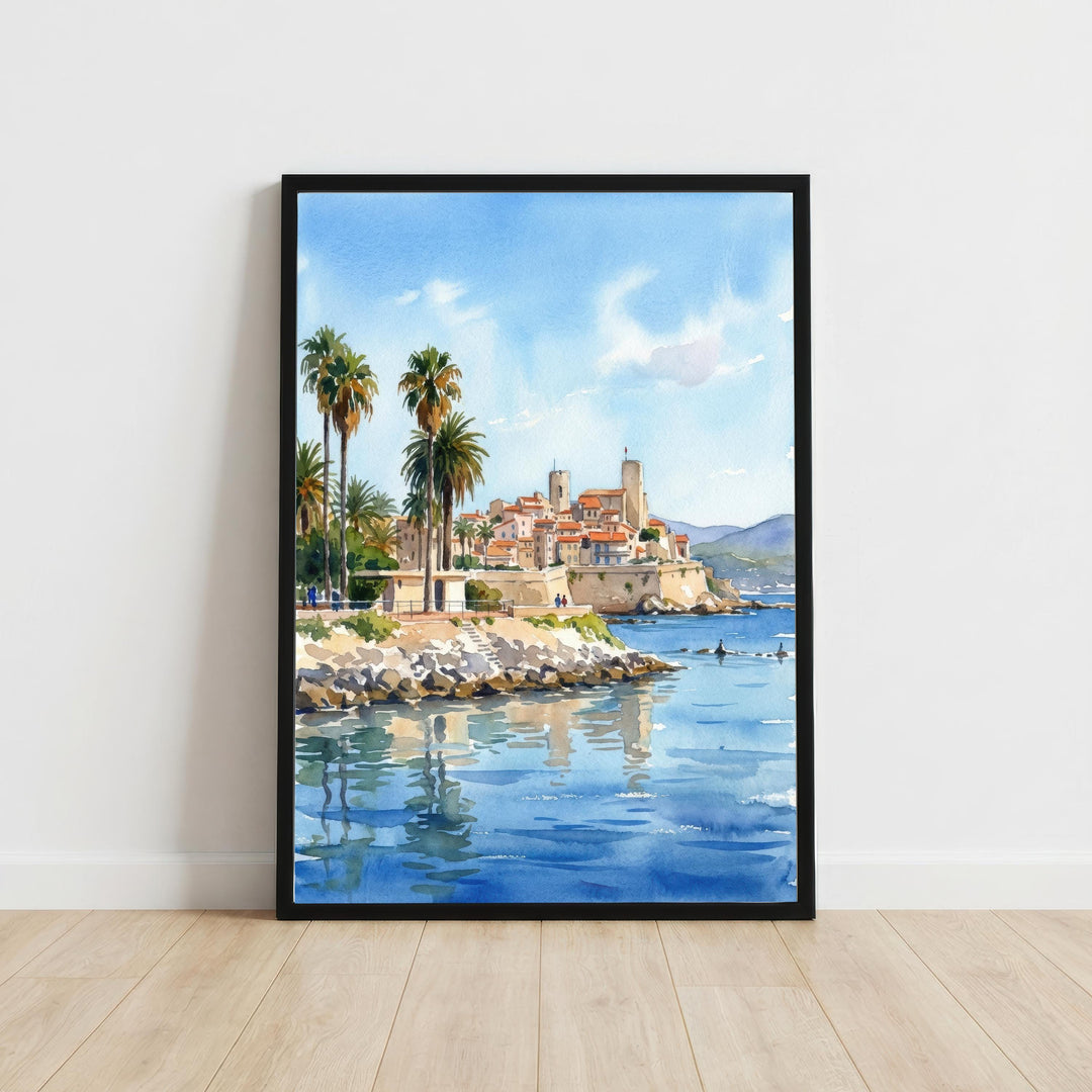 Antibes France Watercolour Painting Coastal City Landscape Print, Scenic Riviera Decor