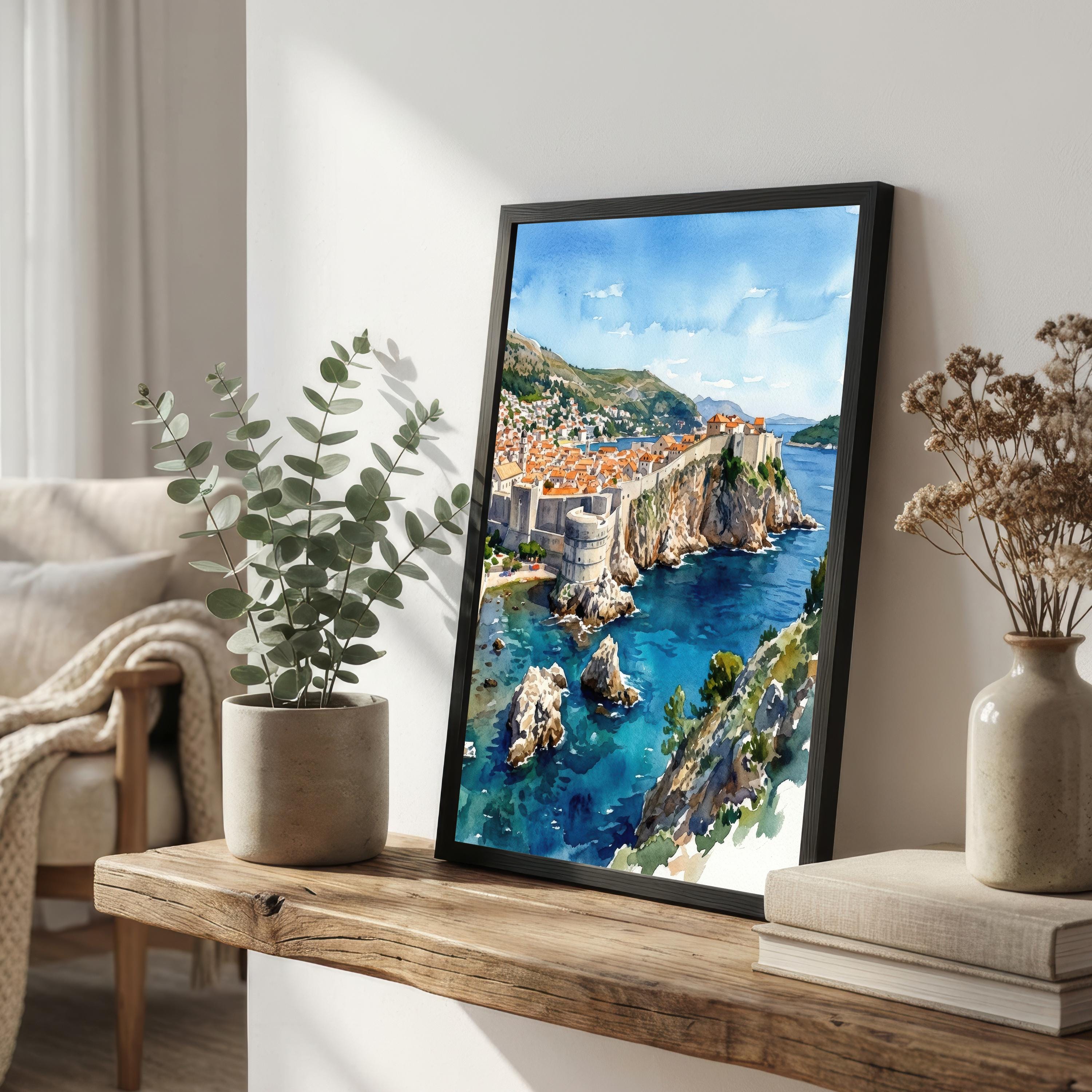 Dubrovnik Watercolour Painting Poster Croatia Wall Art Coastal City Landscape Print Gift for Europe Travel Lovers and Scenic Decor Fans