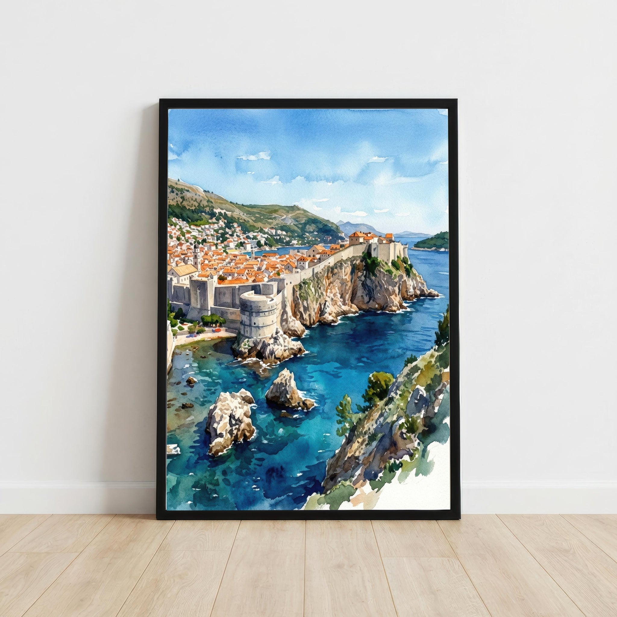 Dubrovnik Watercolour Painting Poster Croatia Wall Art Coastal City Landscape Print Gift for Europe Travel Lovers and Scenic Decor Fans