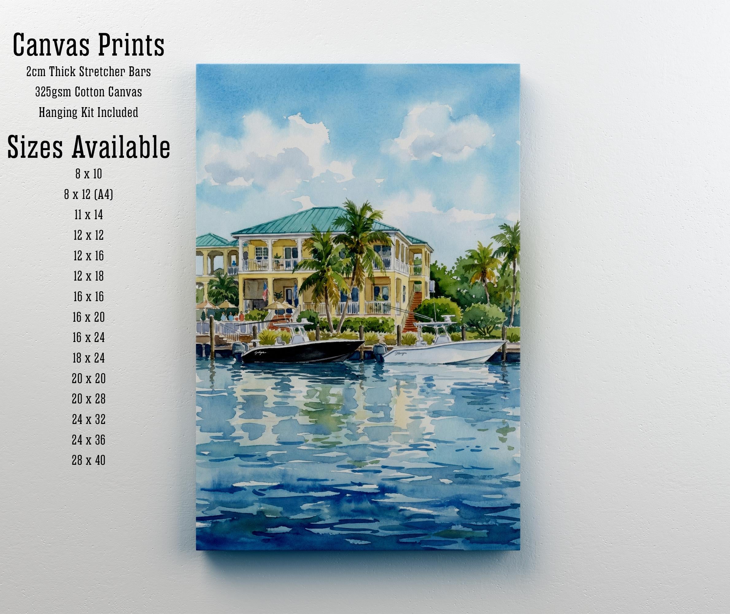 Key West Watercolor Painting Poster Florida USA Wall Art Coastal Island Landscape Print Gift for Travel Lovers and Scenic Decor Fans